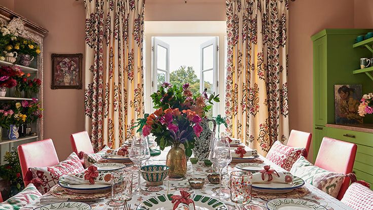 Image may contain: Architecture, Building, Dining Room, Dining Table, Furniture, Indoors, Room, Table, and Home Decor