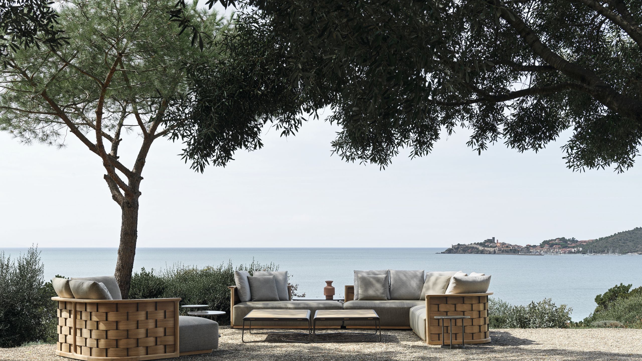 Image may contain: Nature, Outdoors, Scenery, Couch, Furniture, Table, and Home Decor