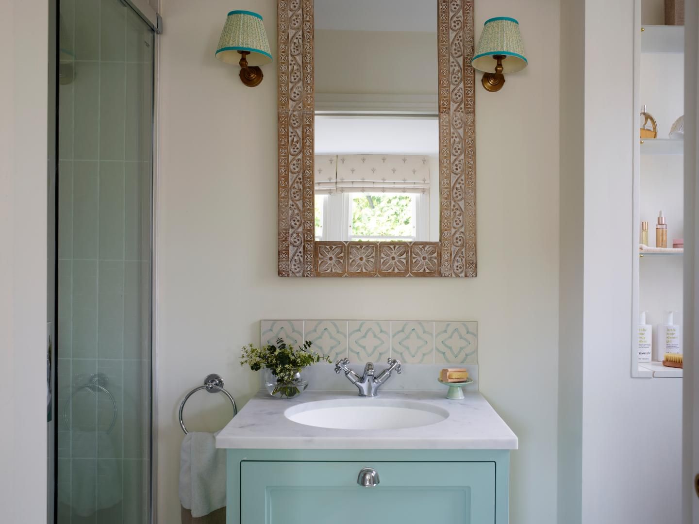 Image may contain: Lamp, Sink, Sink Faucet, and Plant