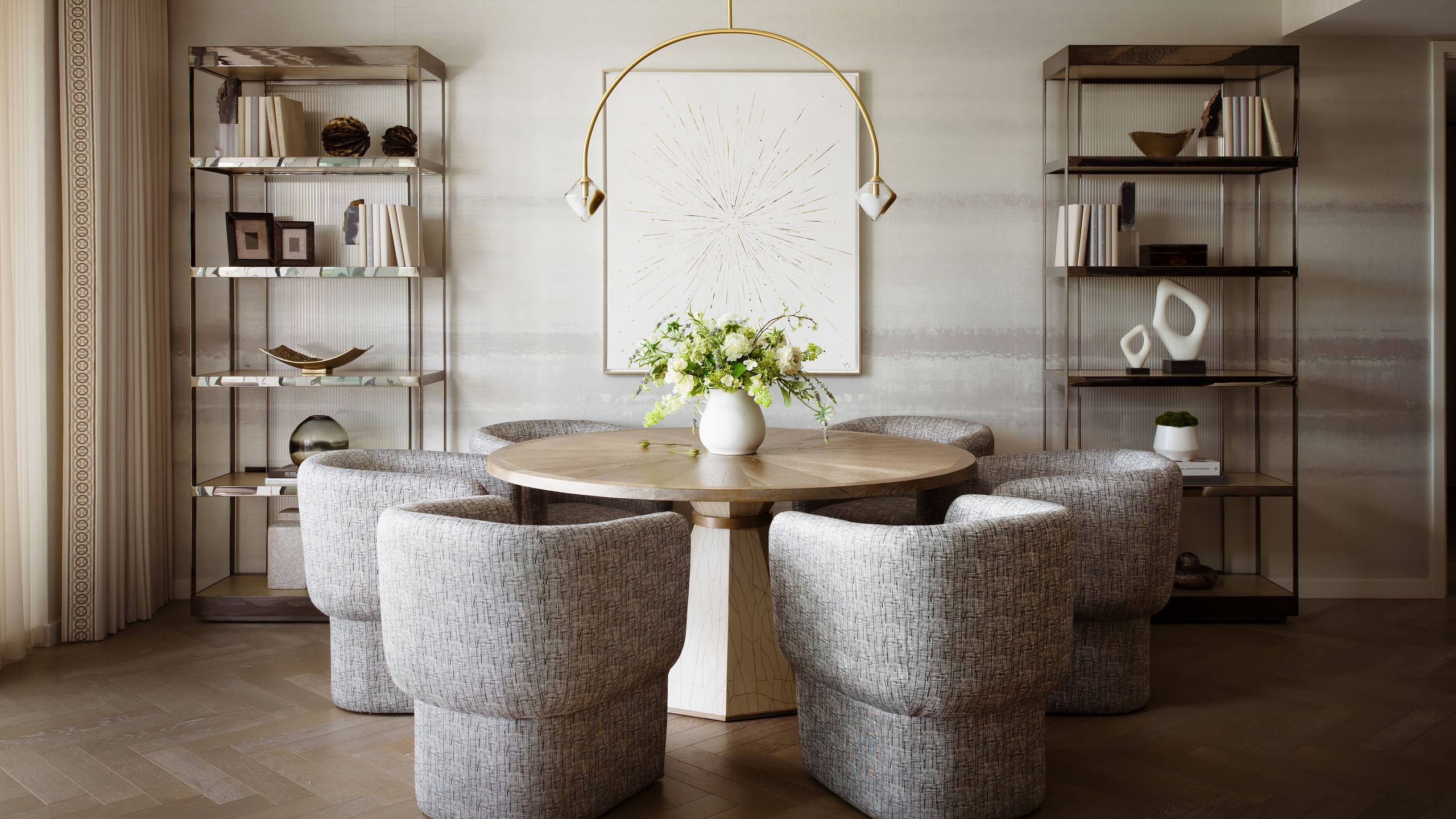 Image may contain: Architecture, Building, Dining Room, Dining Table, Furniture, Indoors, Room, Table, and Home Decor