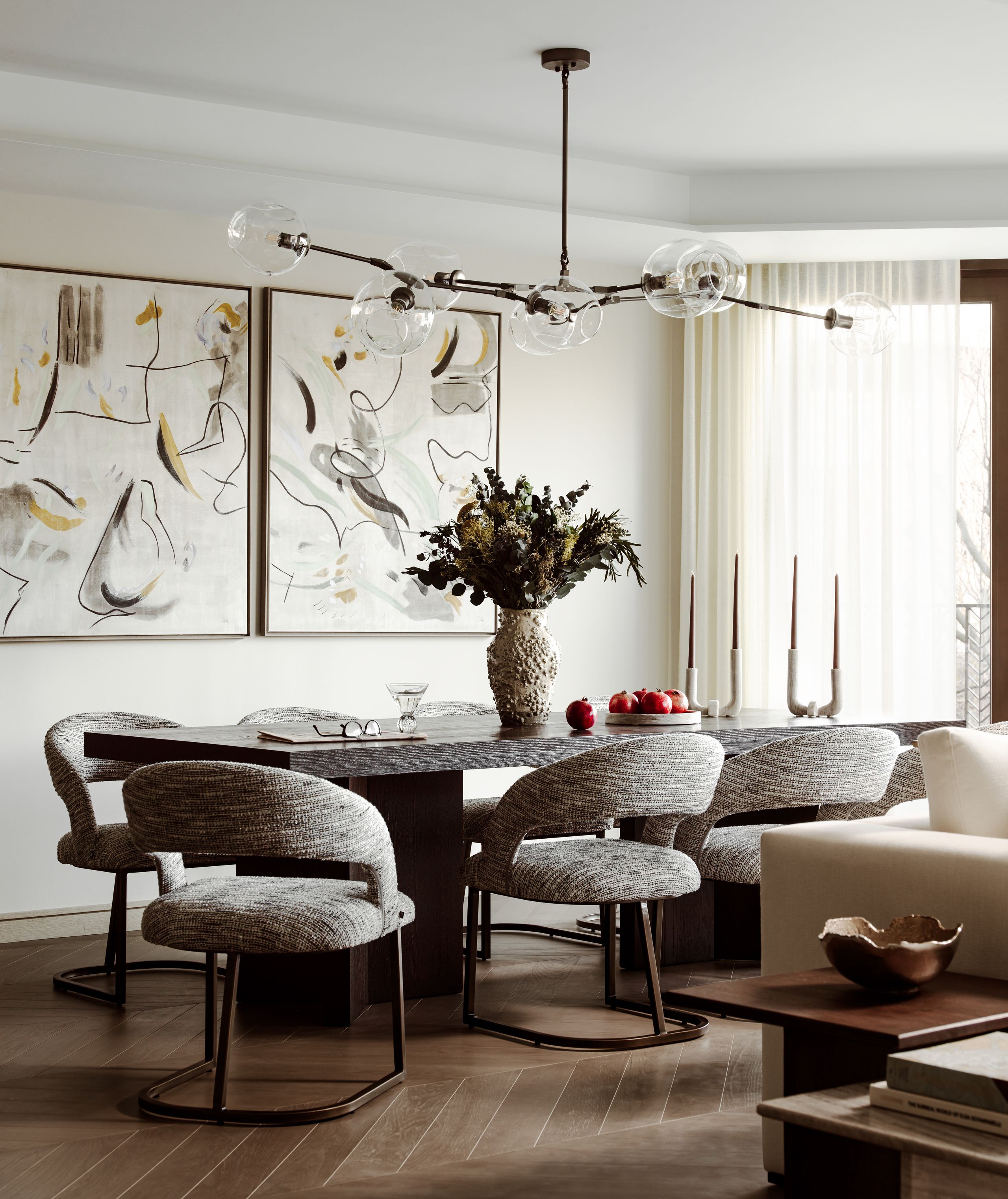 Image may contain: Architecture, Building, Dining Room, Dining Table, Furniture, Indoors, Room, Table, Home Decor, and Chair