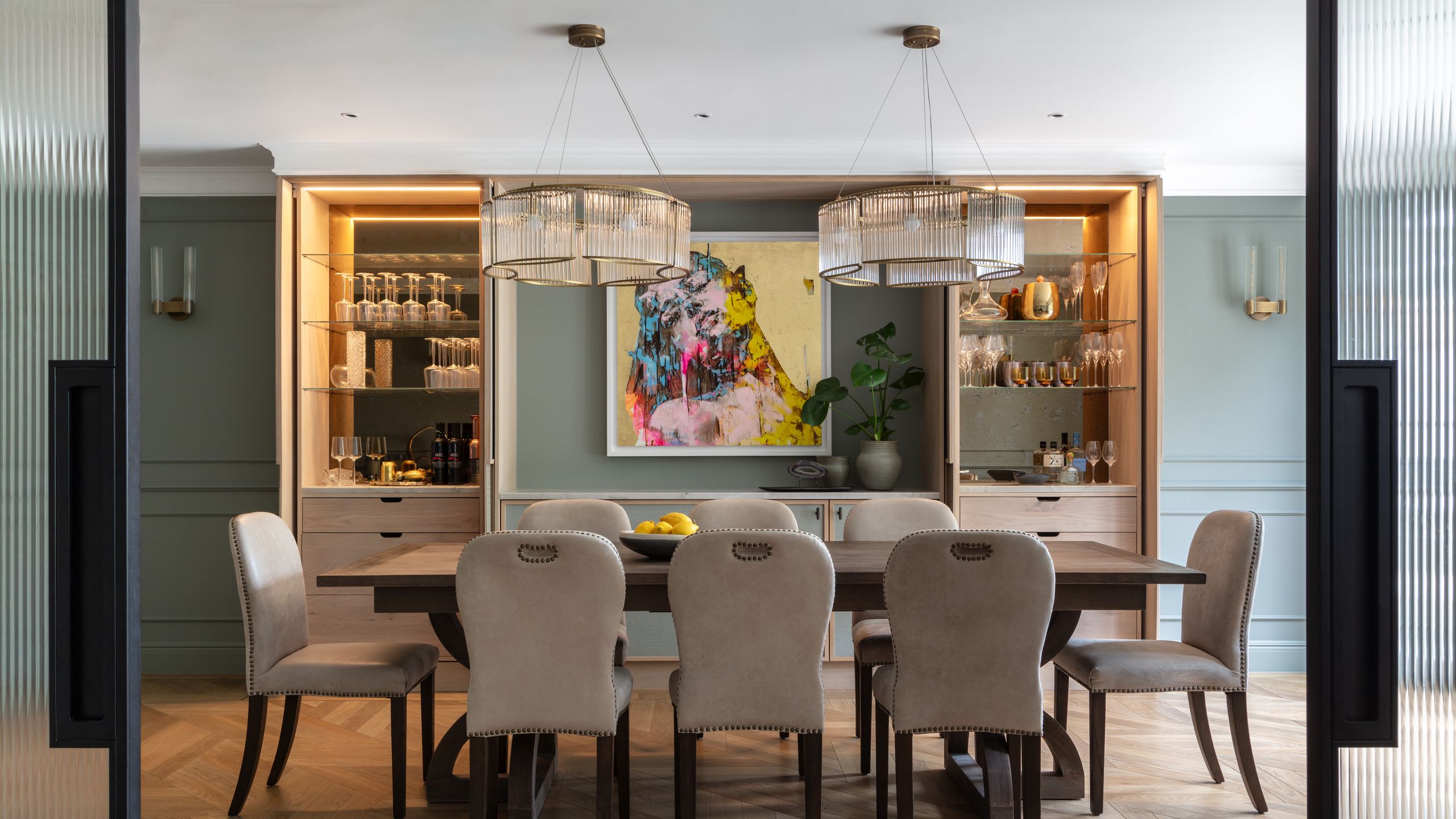 Image may contain: Architecture, Building, Dining Room, Dining Table, Furniture, Indoors, Room, Table, and Plant