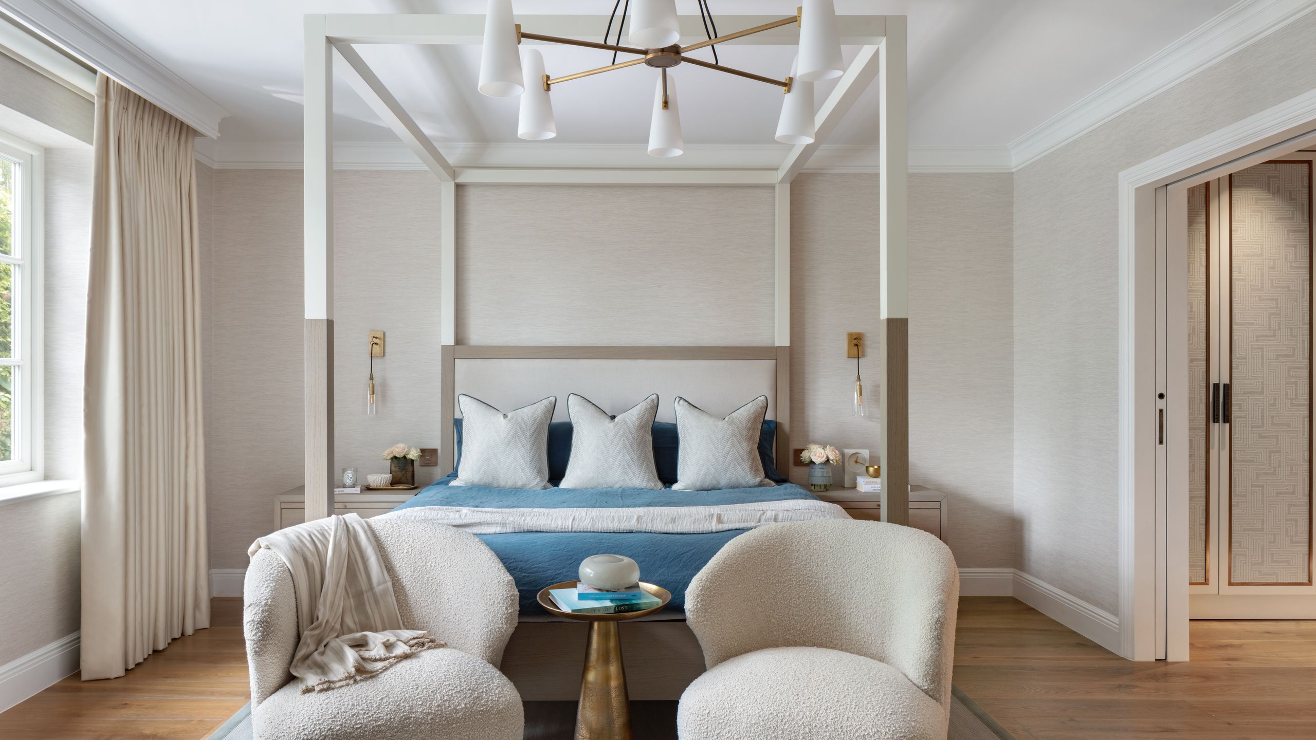 Image may contain: Furniture, Indoors, Bed, Bedroom, Room, Chair, Home Decor, Rug, and Lamp