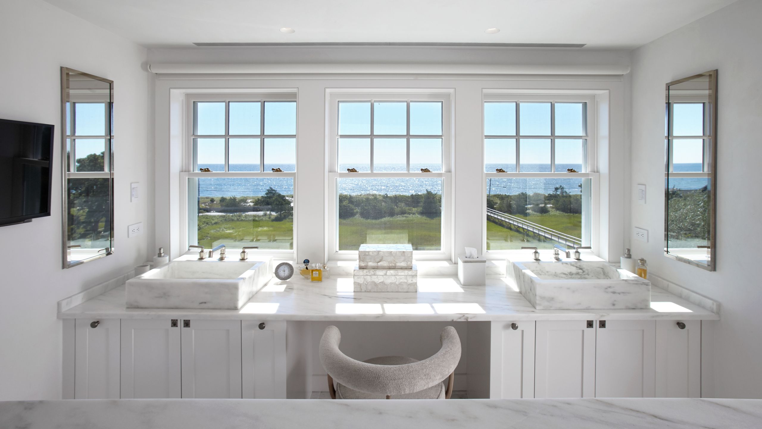 Image may contain: Sink, Window, Chair, Furniture, Computer Hardware, Electronics, Hardware, Monitor, and Screen