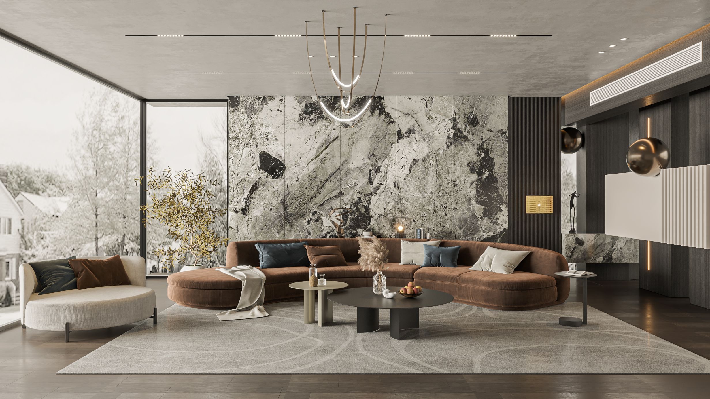 Image may contain: Home Decor, Architecture, Building, Furniture, Indoors, Living Room, Room, Couch, and Table