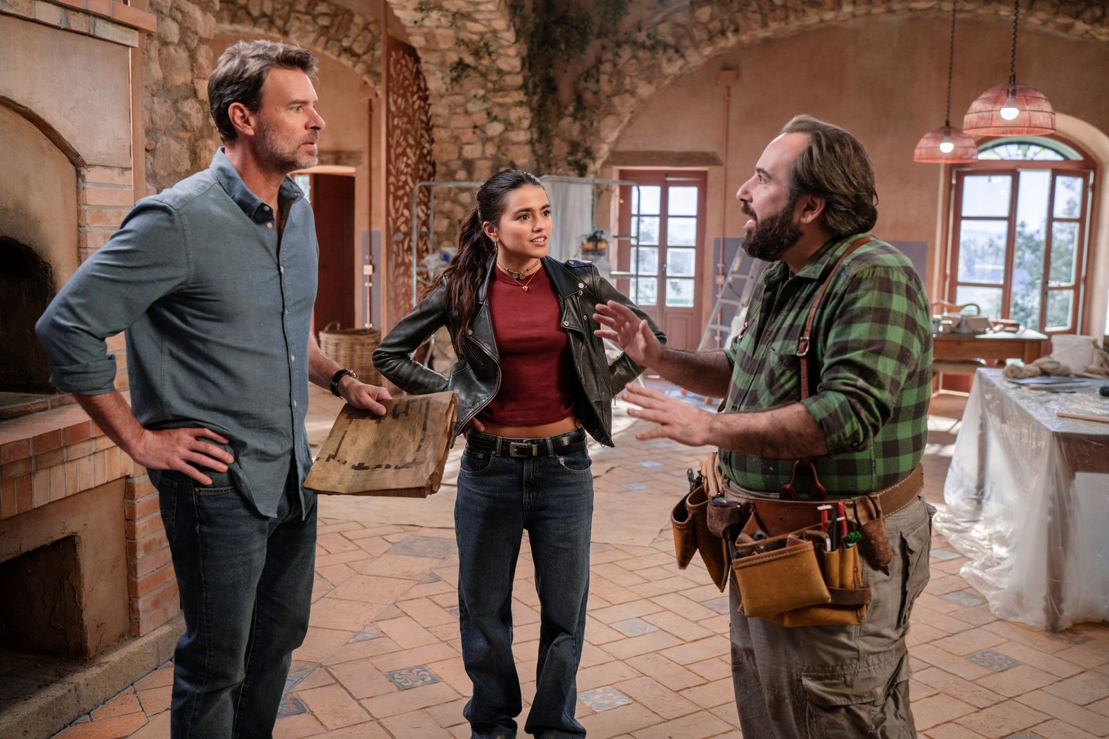 Image may contain Scott Foley Ariel Gade Adult Person Accessories Belt Gun Weapon Desk Furniture Table and Bag