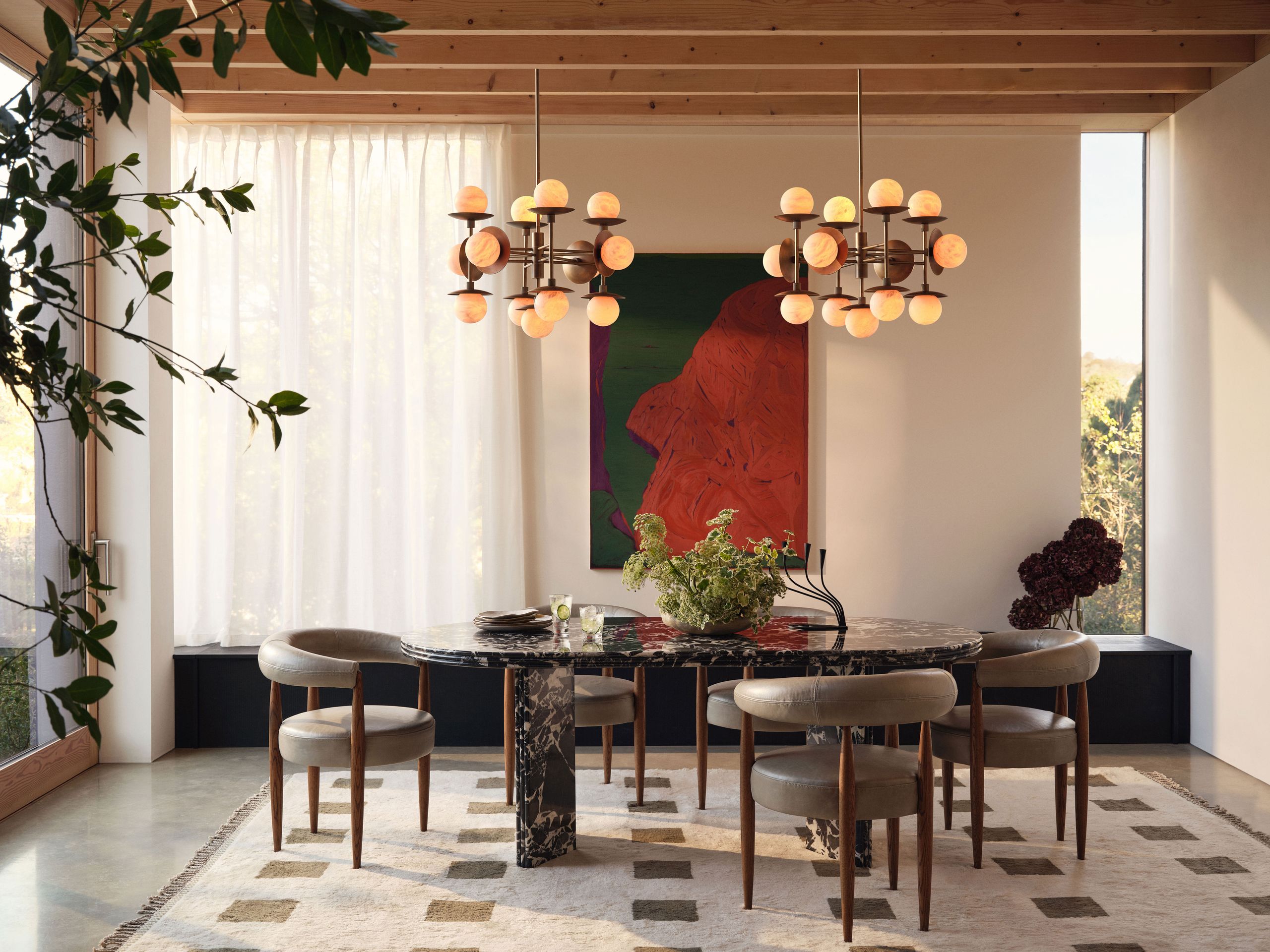 Image may contain: Architecture, Building, Dining Room, Dining Table, Furniture, Indoors, Room, Table, and Home Decor