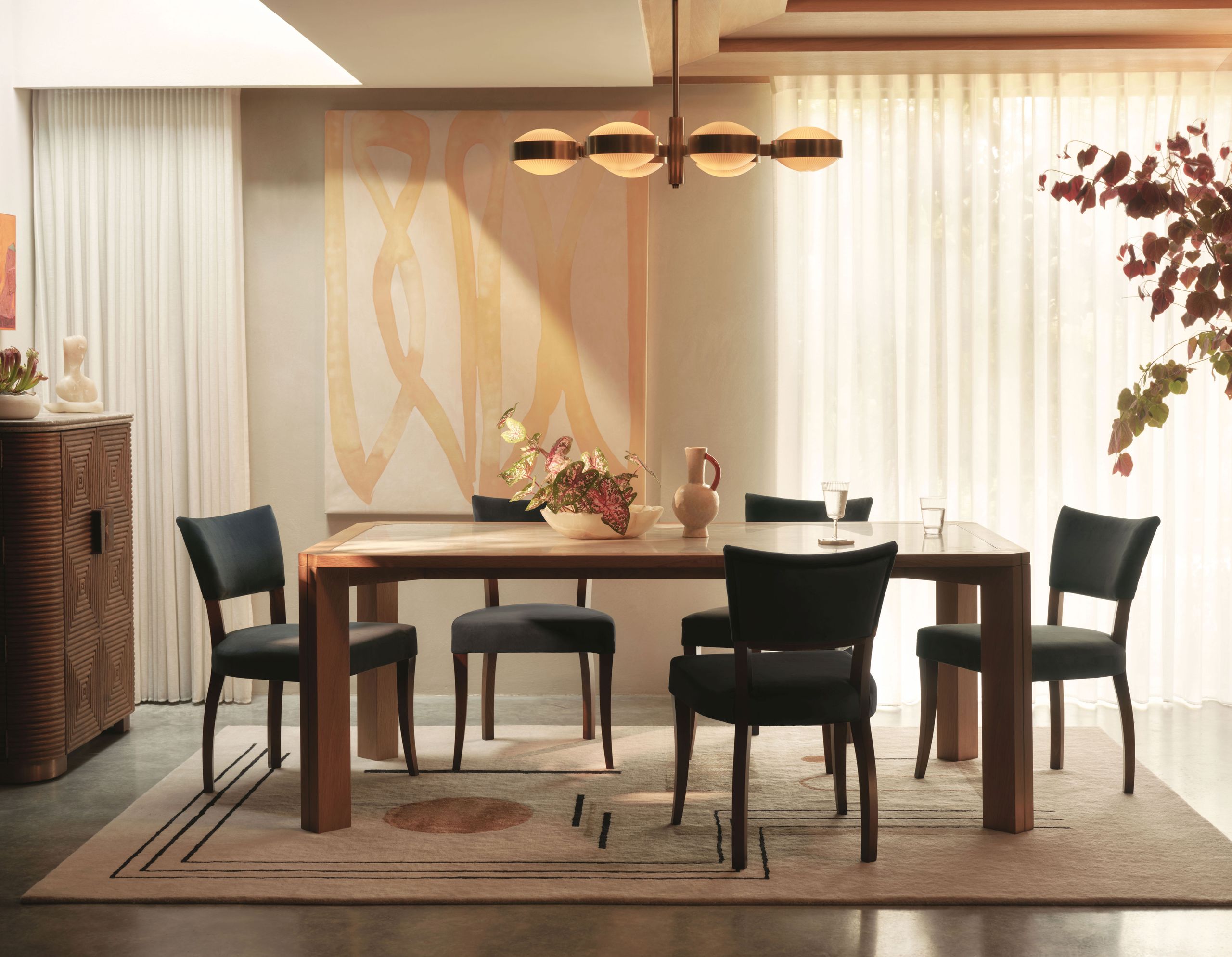 Image may contain: Architecture, Building, Dining Room, Dining Table, Furniture, Indoors, Room, Table, Chair, and Home Decor