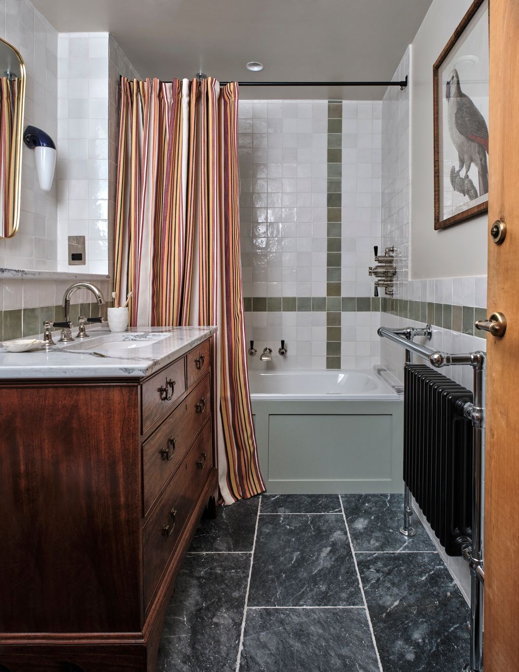 Image may contain Floor Indoors Interior Design Sink Art Painting Sink Faucet Flooring Cup Animal and Bird