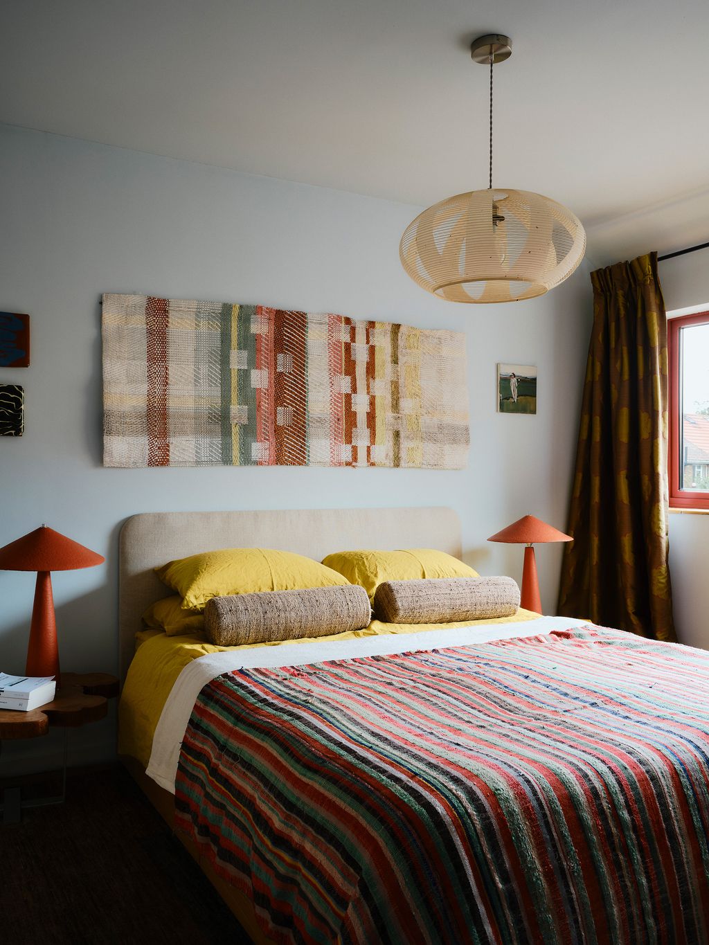 Image may contain Lamp Home Decor Bed Furniture Indoors Interior Design Cushion Bedroom Room Book and Publication