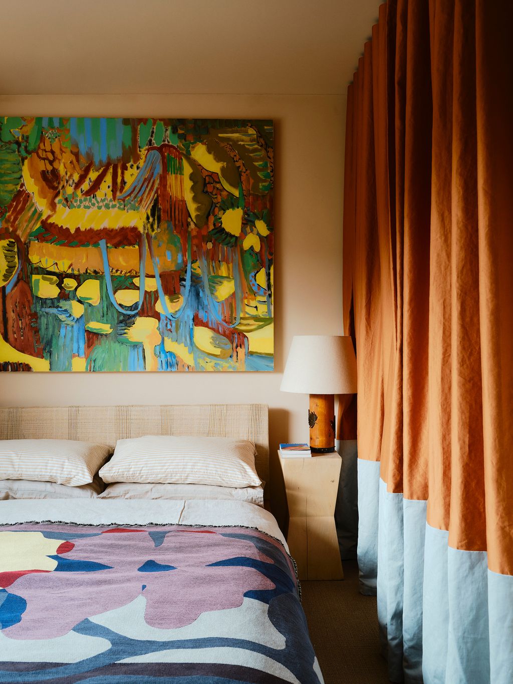 Image may contain Lamp Indoors Interior Design Bed Furniture Bedroom Dorm Room Room and Home Decor