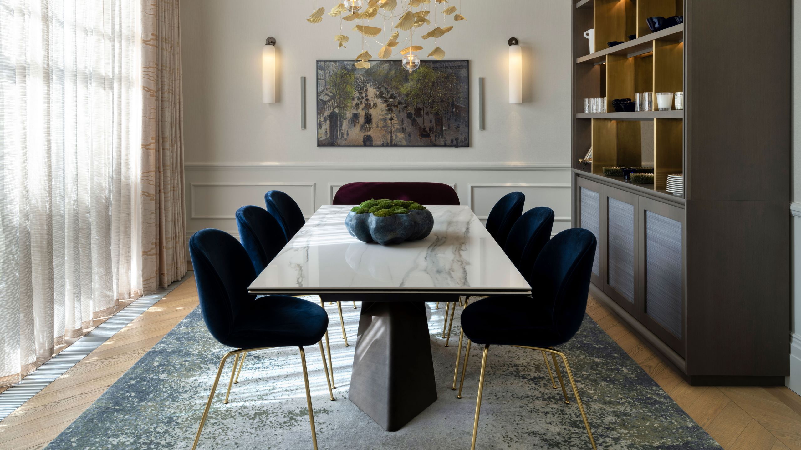 Image may contain: Architecture, Building, Dining Room, Dining Table, Furniture, Indoors, Room, Table, Tabletop, and Chair