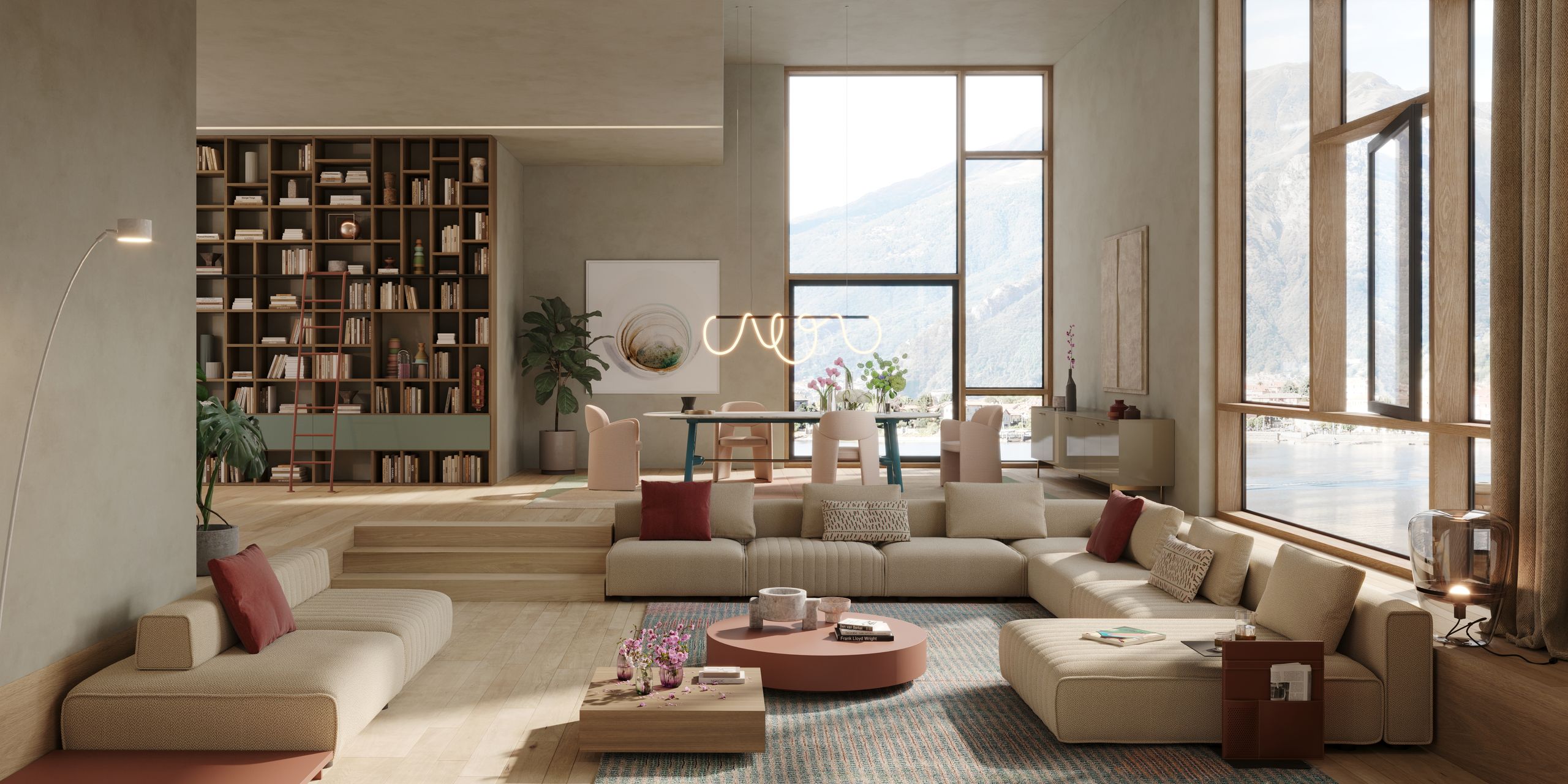 Image may contain: Architecture, Building, Furniture, Indoors, Living Room, Room, Home Decor, Plant, Table, Couch, and Chair