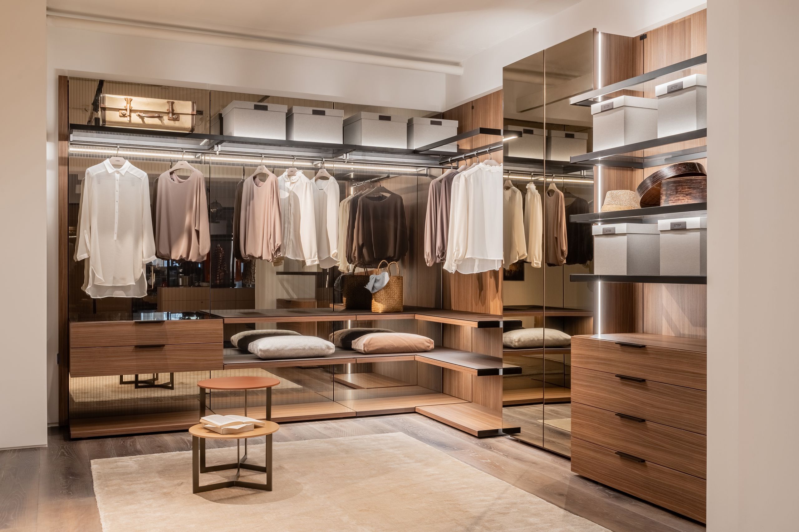 Image may contain: Furniture, Accessories, Bag, Handbag, Indoors, Room, Walk-In Closet, Closet, Home Decor, Rug, and Box