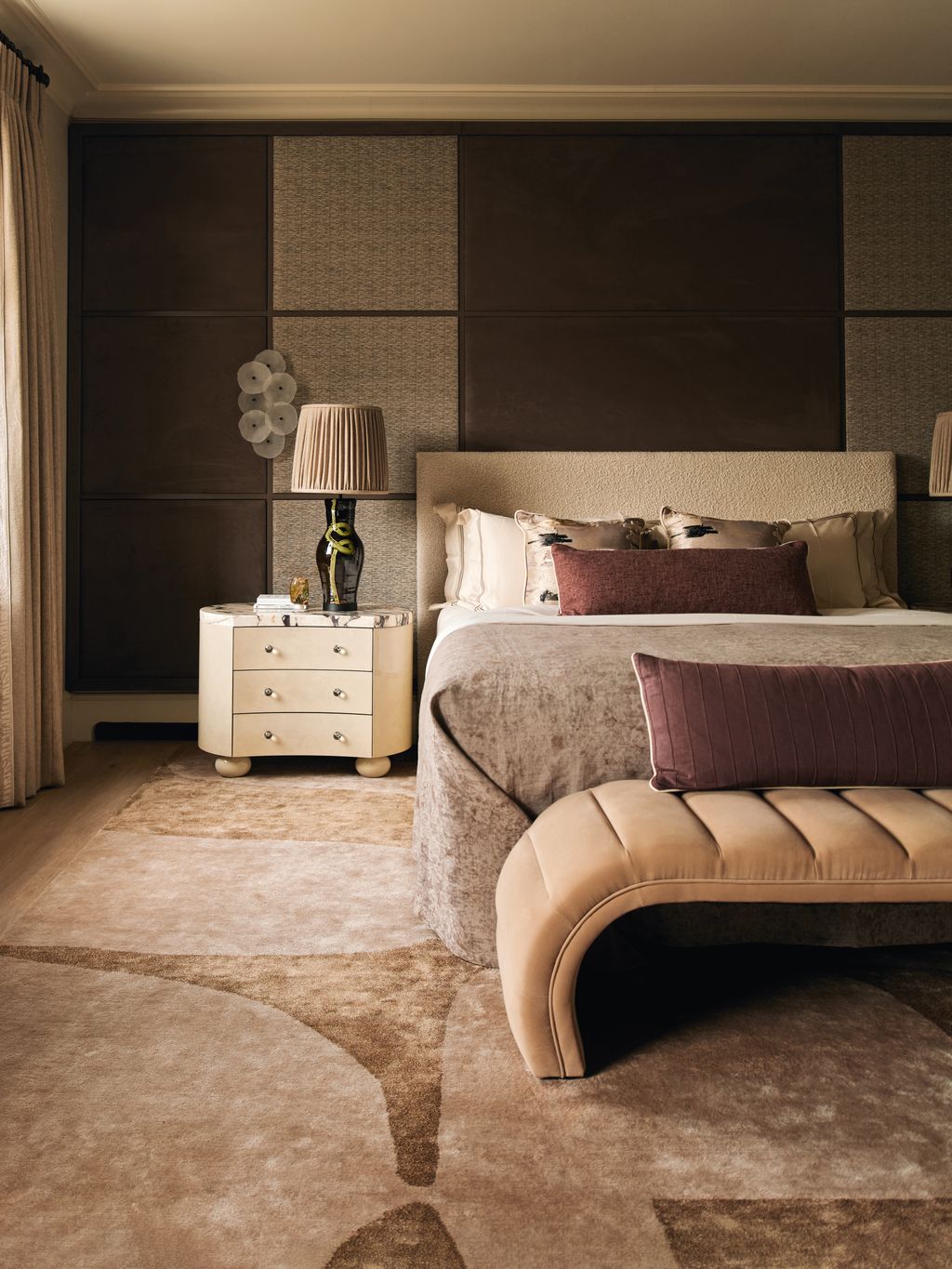 Image may contain Home Decor Indoors Interior Design Lamp Floor Rug Flooring Bed Furniture Bedroom and Room