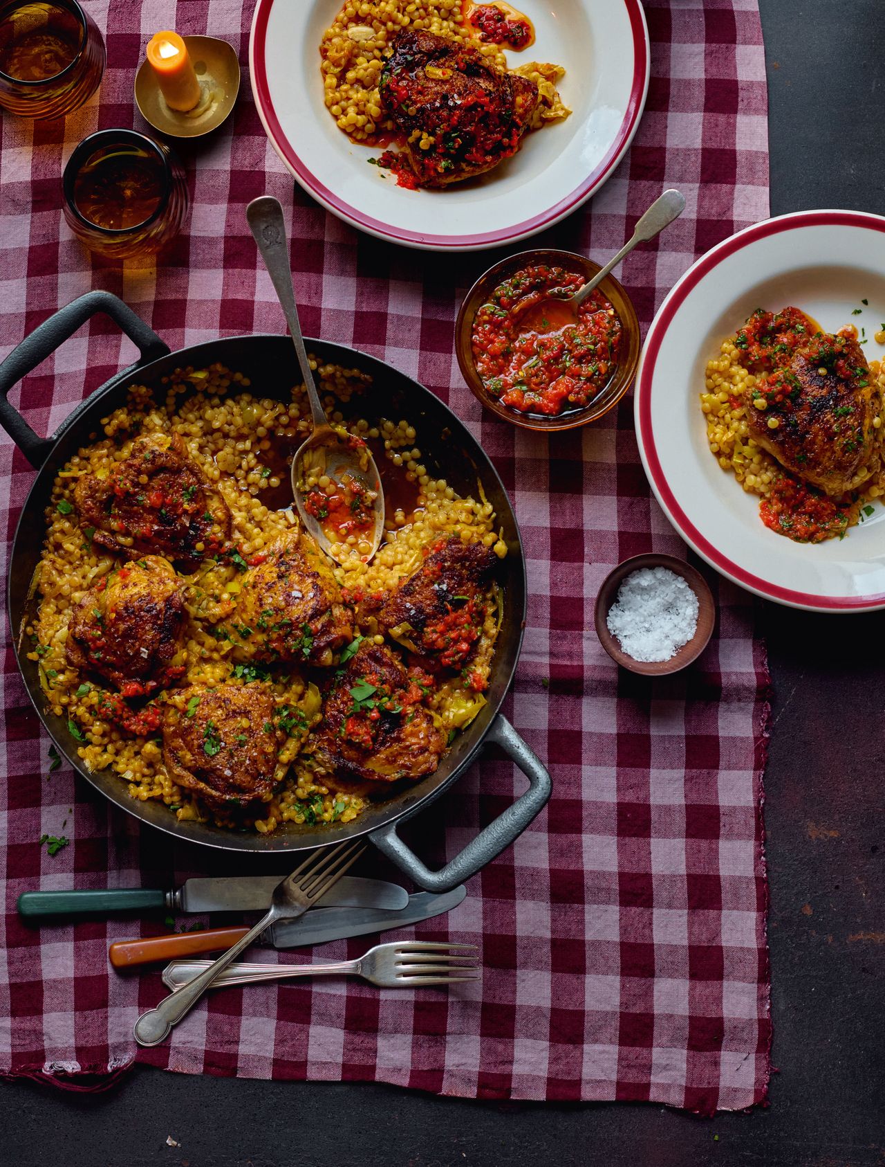 Image may contain Food Food Presentation Cutlery Fork Plate Spoon Cup Candle Blade Knife Weapon and Paella