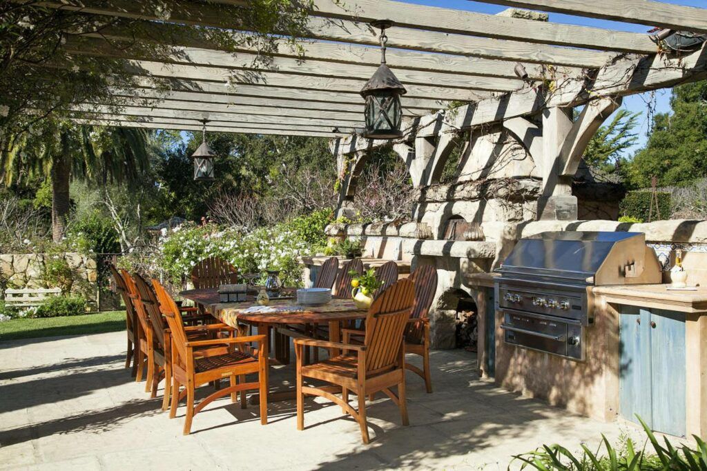 Inside Prince Harry and Meghan Markles Montecito Mansion at Risk From LA Wildfires gazebo with outdoor kitchen and dining