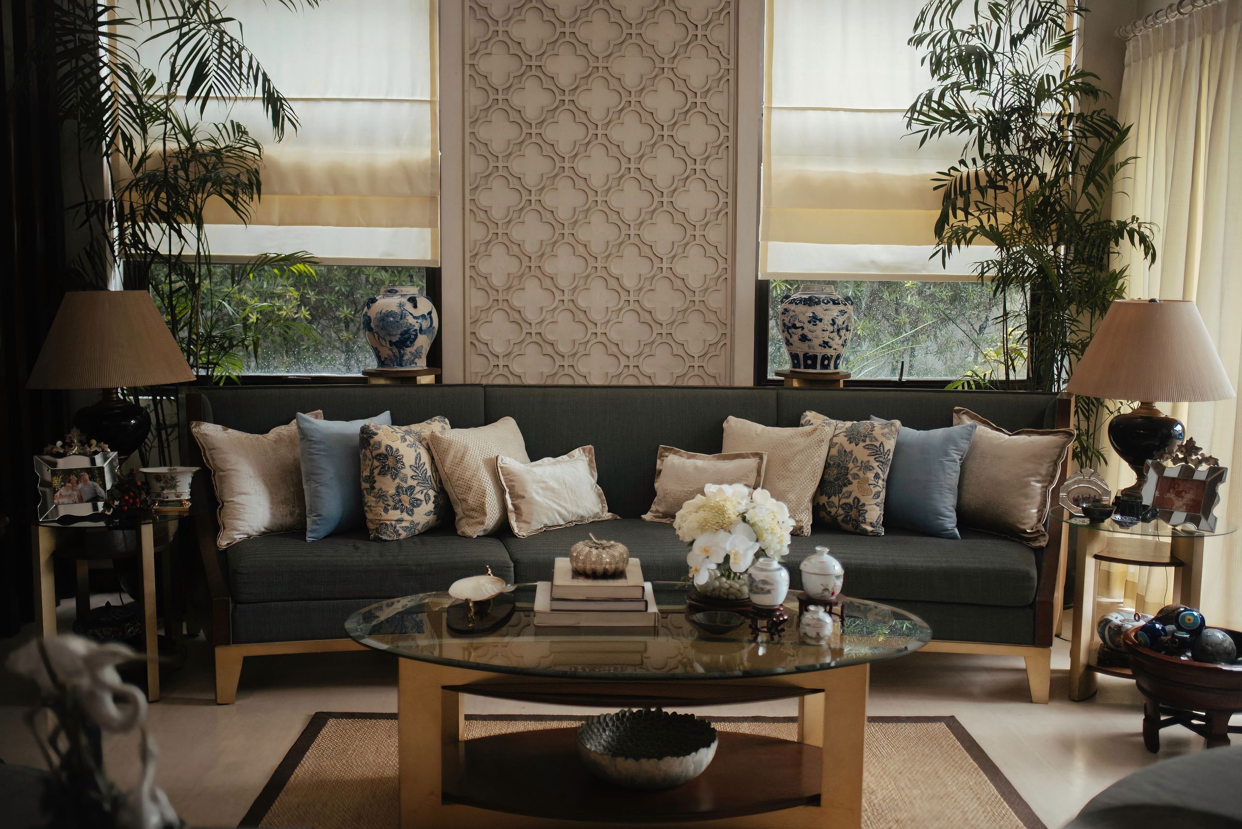 Image may contain: Home Decor, Lamp, Furniture, Table, Couch, Coffee Table, Architecture, Building, Indoors, and Living Room