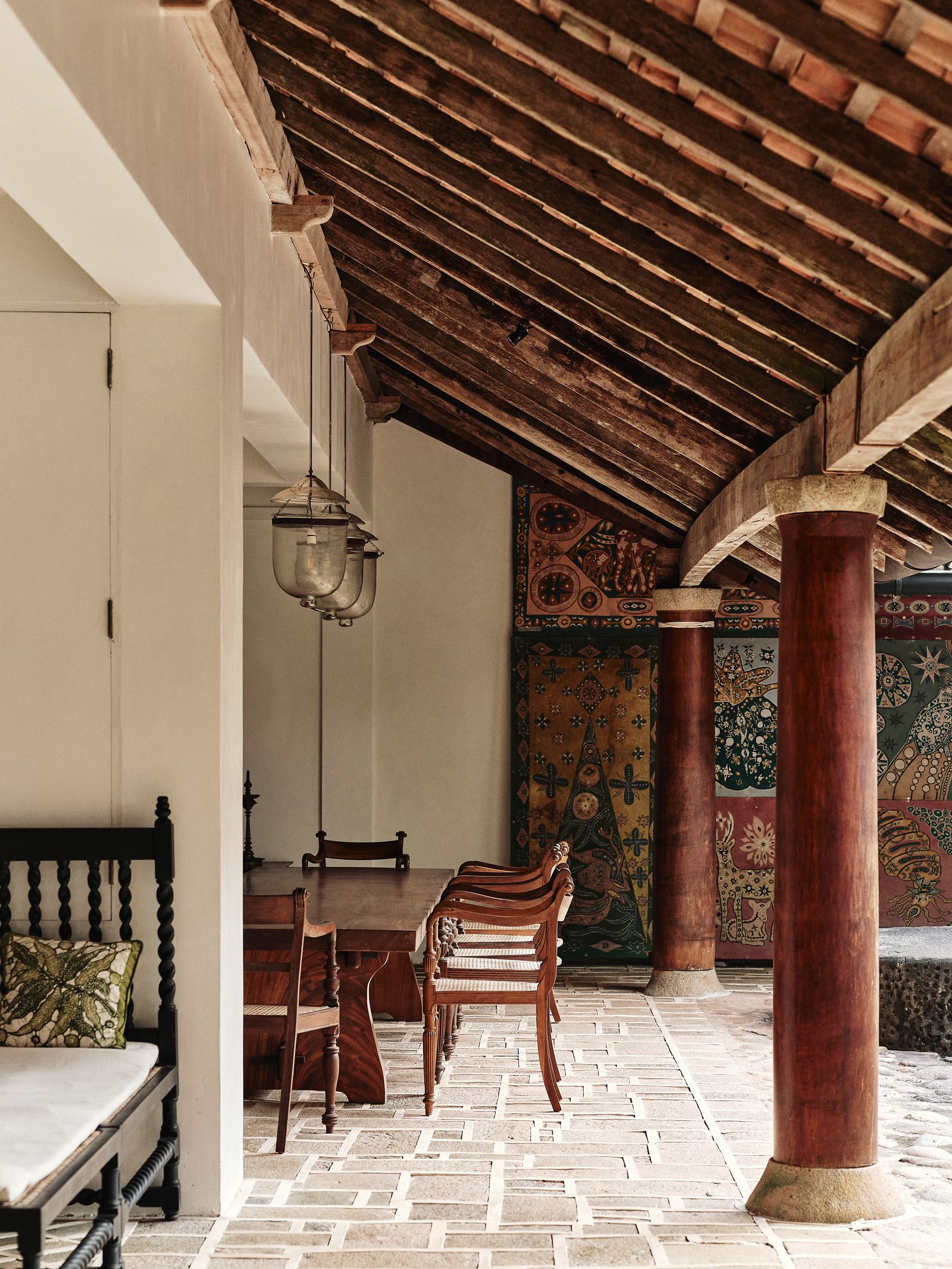 Image may contain Indoors Interior Design Floor Chair Furniture Hardwood Stained Wood Wood and Architecture