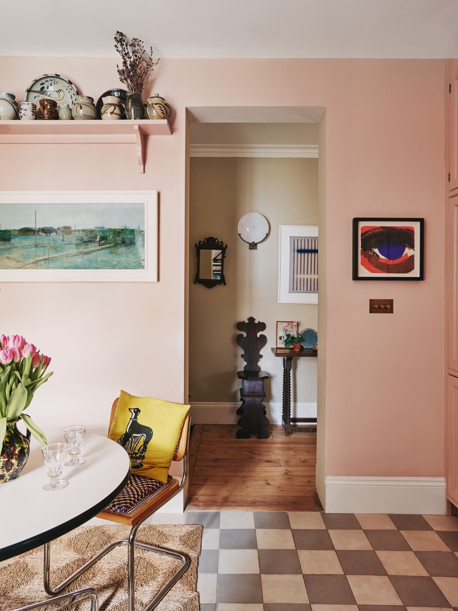 Image may contain Indoors Interior Design Corner Floor Chair Furniture Desk Table Flooring Home Decor and Art