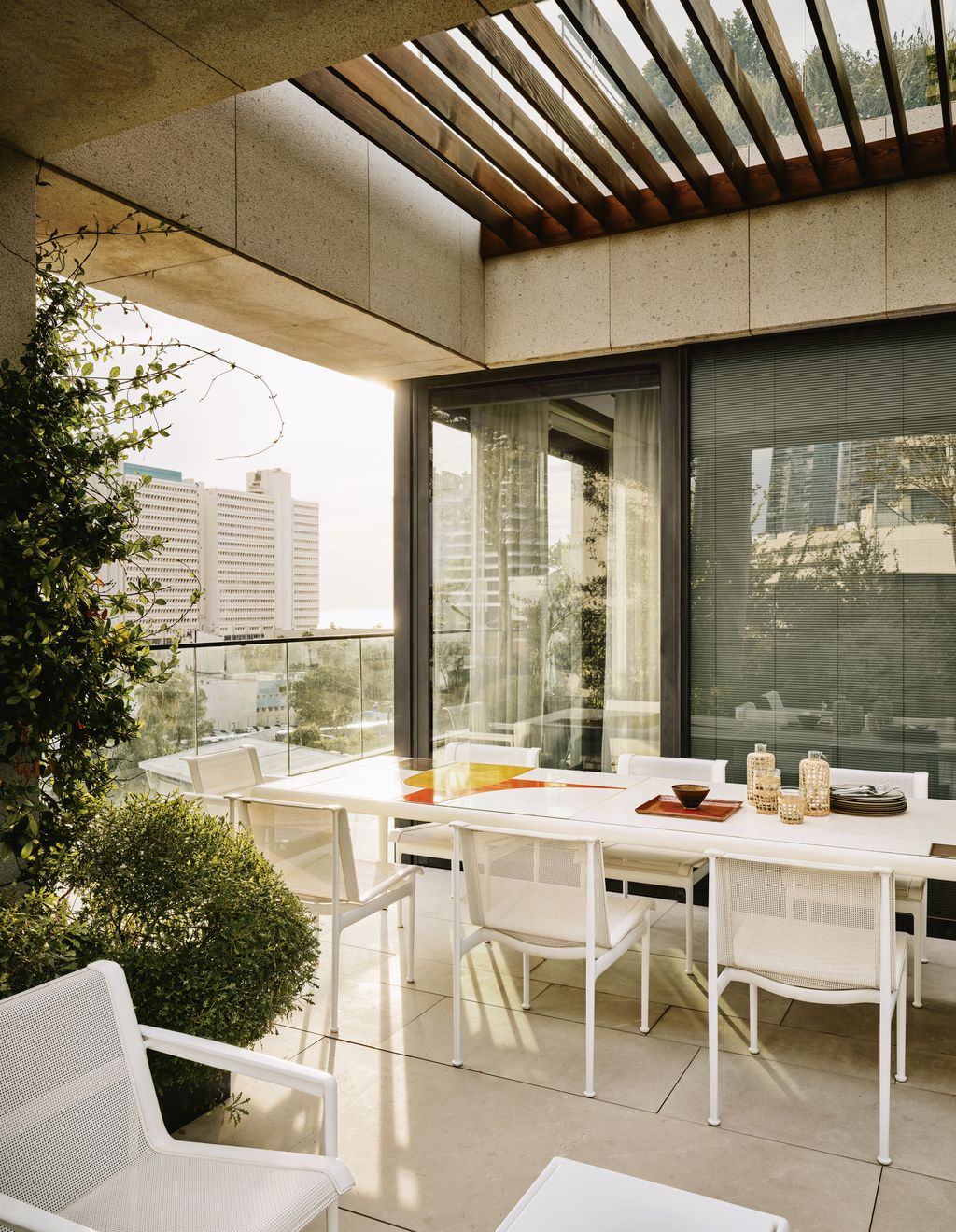 Image may contain Dining Table Furniture Table Architecture Balcony Building Chair Dining Room Indoors and Room