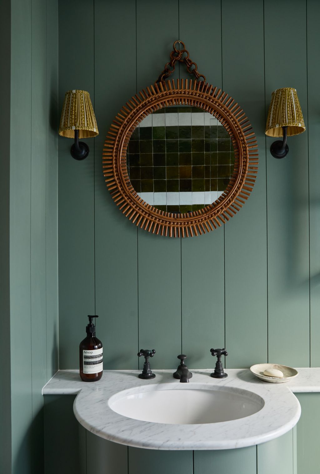 Image may contain Lamp Indoors Interior Design Sink and Sink Faucet