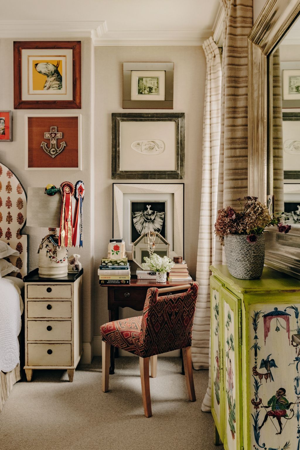 Image may contain Dressing Room Indoors Room Chair Furniture Art Painting Home Decor Animal Canine Dog and Mammal
