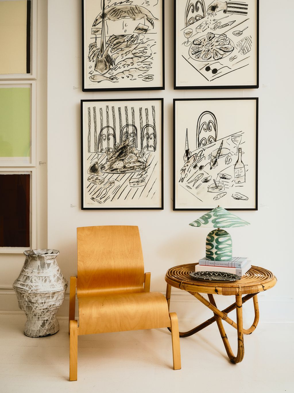 Image may contain Chair Furniture Art Painting Lamp Desk and Table