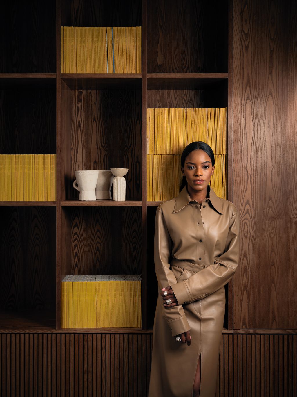 Image may contain Milauna Jackson Adult Person Clothing Coat Furniture Accessories Jewelry Ring and Closet