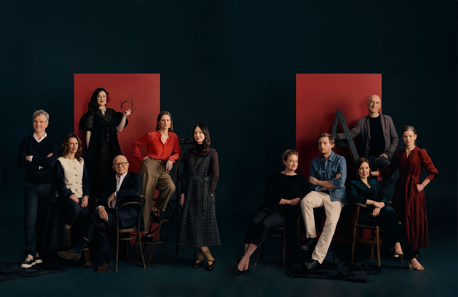 Image may contain Judith McHale Mallory Jansen Adult Person Groupshot People Clothing Footwear Shoe and High Heel