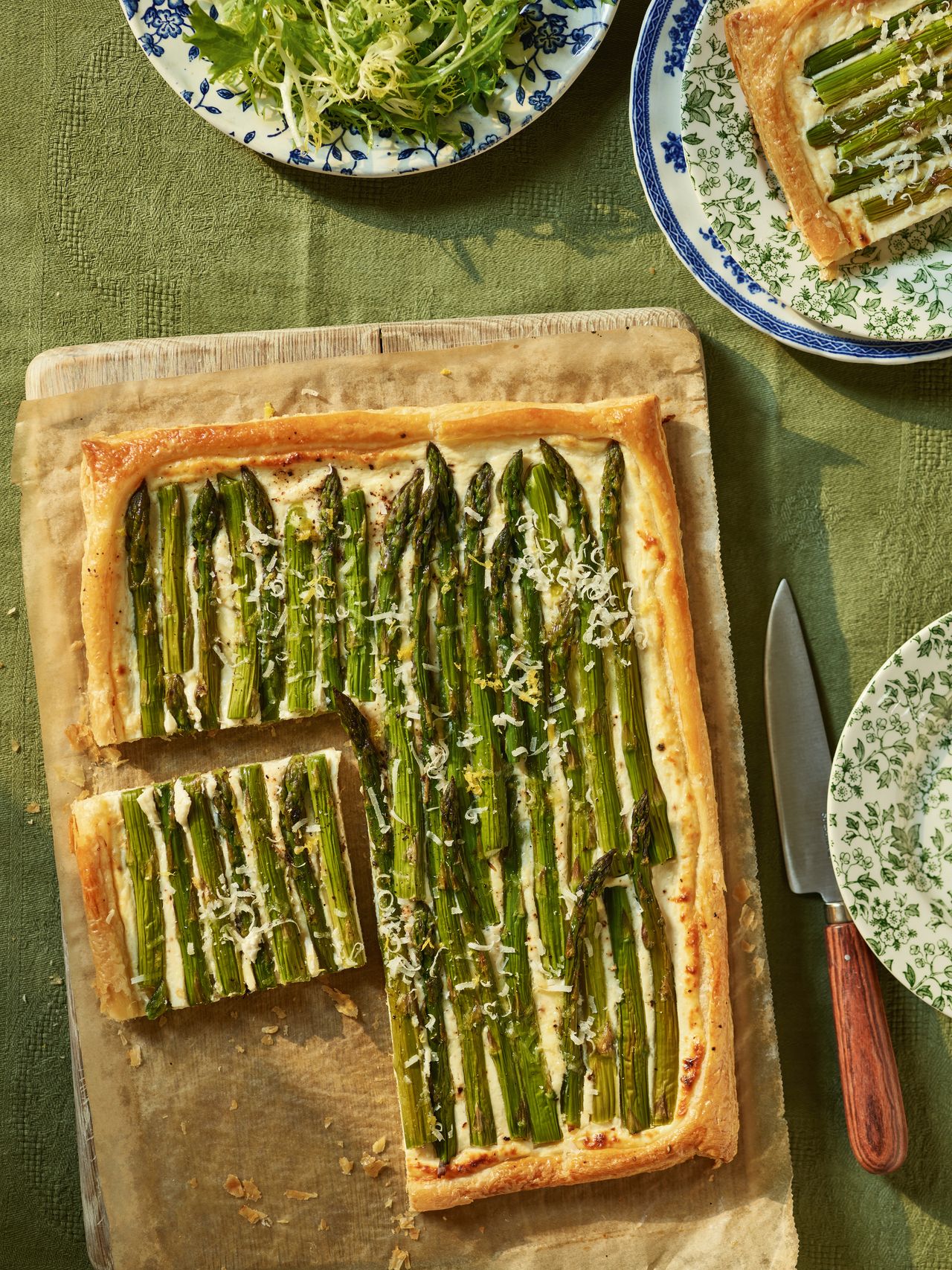 Image may contain Plate Blade Knife Weapon Food Food Presentation Bread Asparagus Plant Produce and Vegetable