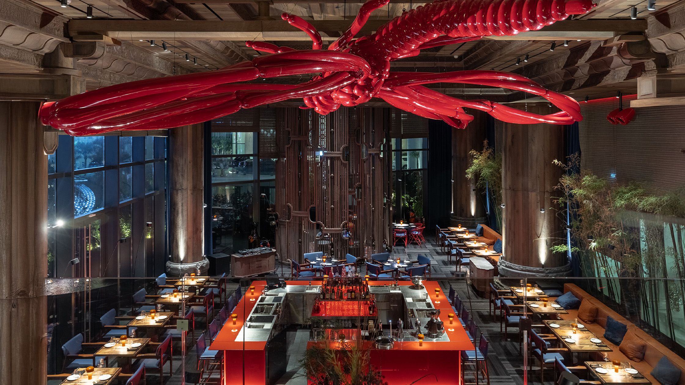 Image may contain: Indoors, Restaurant, Architecture, Building, Dining Room, Dining Table, Furniture, Room, and Table