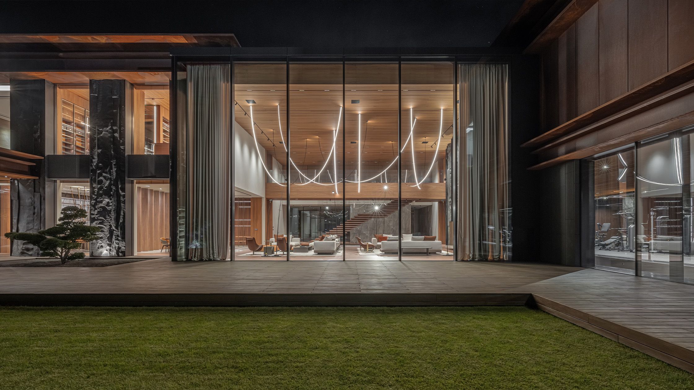 Image may contain: Indoors, Interior Design, Architecture, Building, House, Housing, Villa, Lighting, Grass, Plant, and Foyer