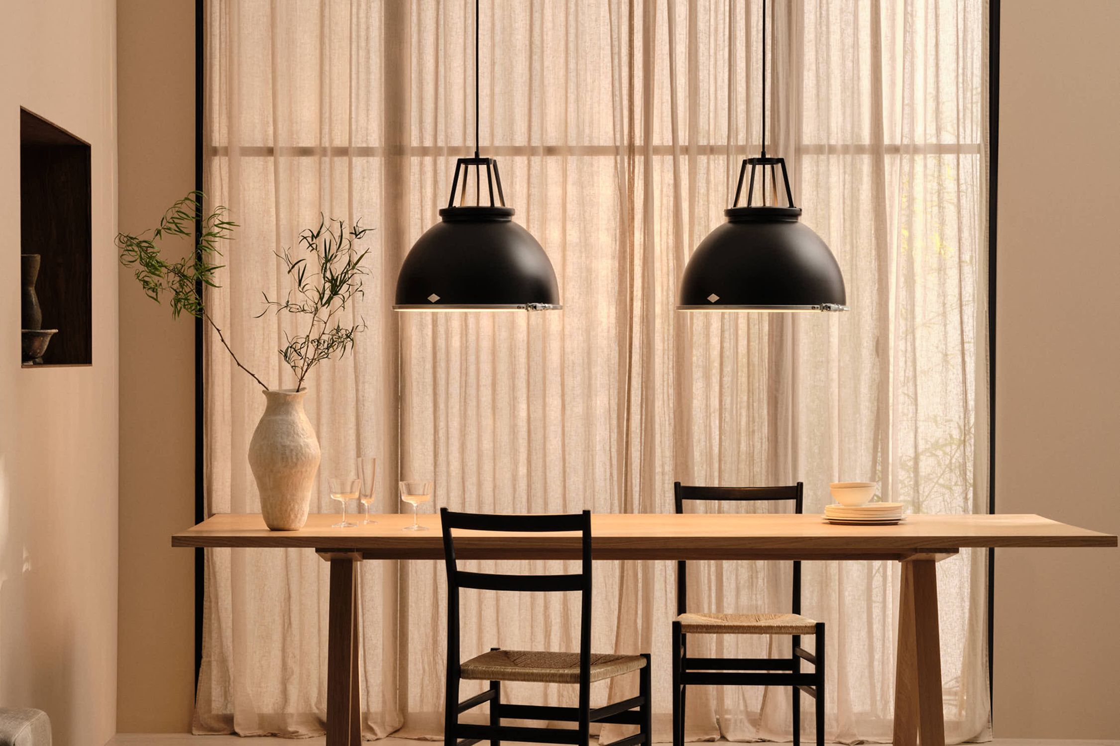 Image may contain: Architecture, Building, Dining Room, Dining Table, Furniture, Indoors, Room, Table, and Interior Design