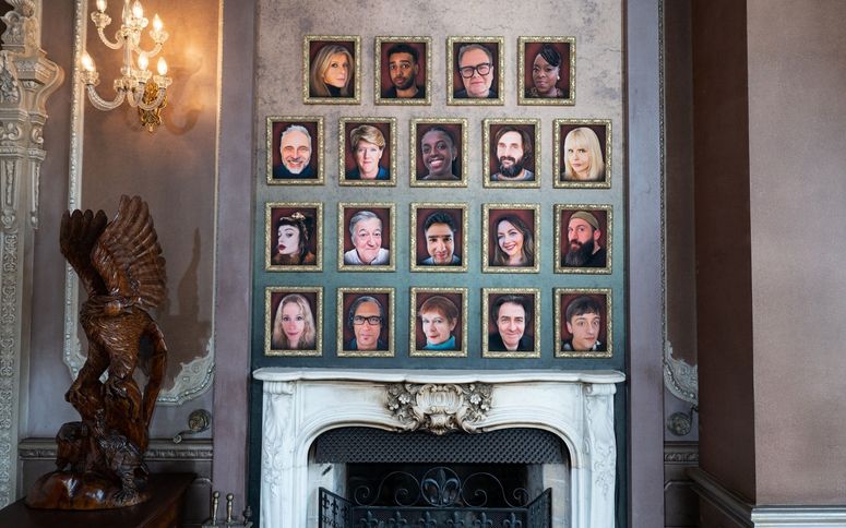 Image may contain: Alan Carr, Eniola Aluko, Mark Bonnar, Stephen Fry, Jonathan Ross, Joe Wilkinson, and Nick Mohammed