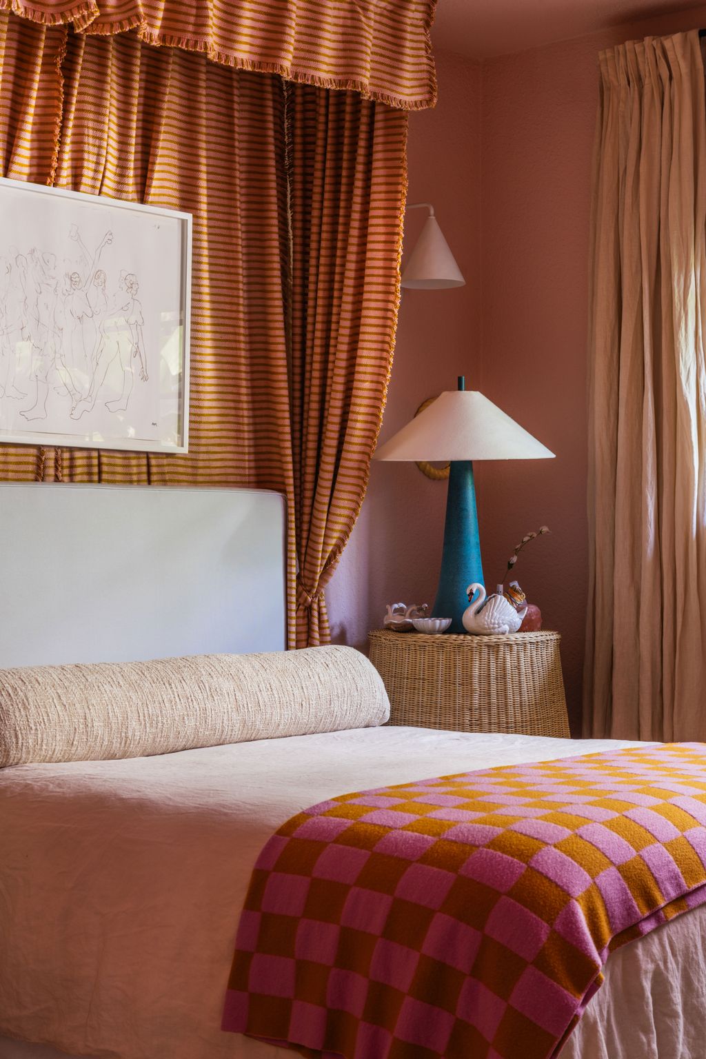 Image may contain Lamp Indoors Interior Design Bed Furniture Home Decor Bedroom Room Art Painting and Table Lamp