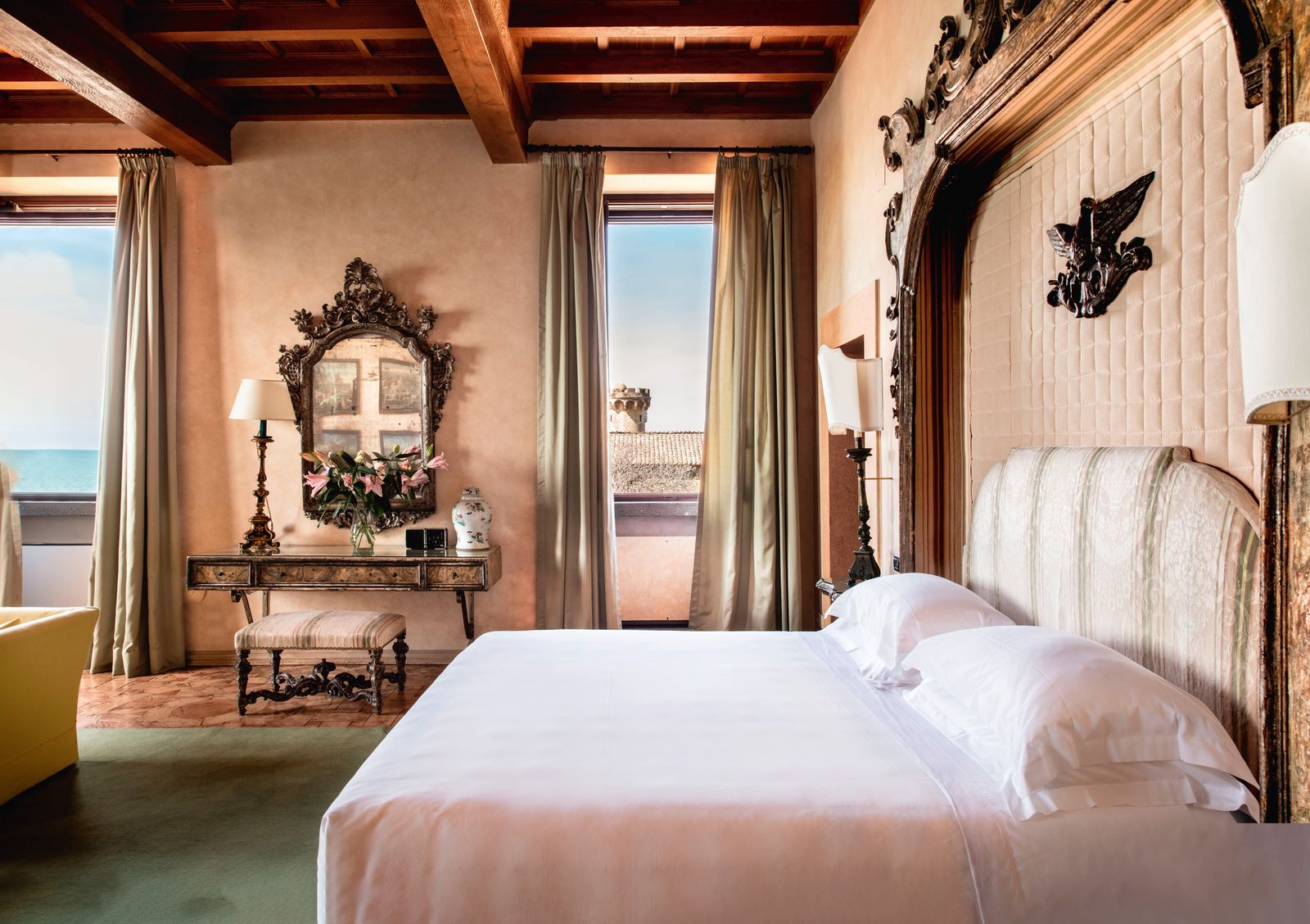 Image may contain Lamp Indoors Interior Design Home Decor Bed Furniture Bedroom Room Architecture and Building