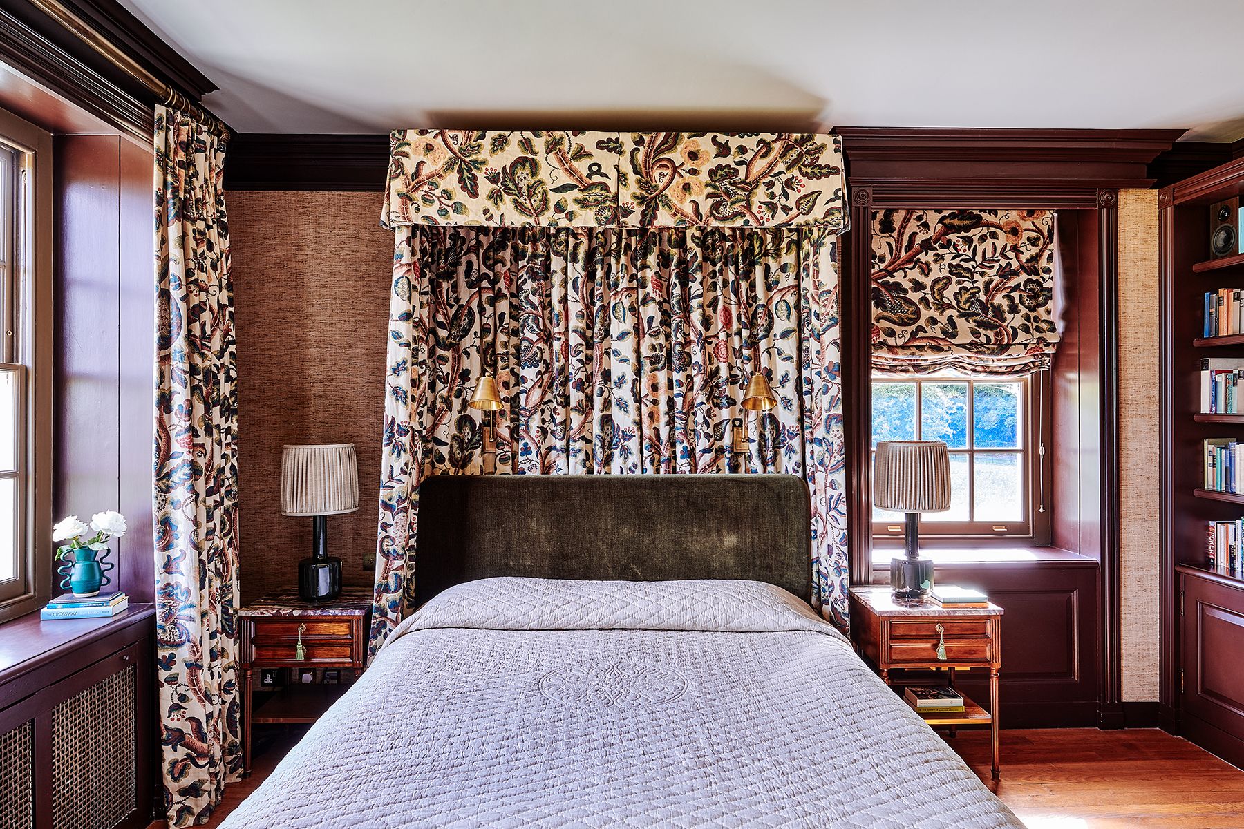 Image may contain: Lamp, Bed, Furniture, Indoors, Interior Design, Bedroom, Room, Book, Publication, and Home Decor