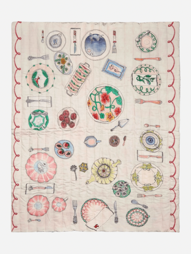 Image may contain: Pattern, Applique, Embroidery, Home Decor, and Stitch