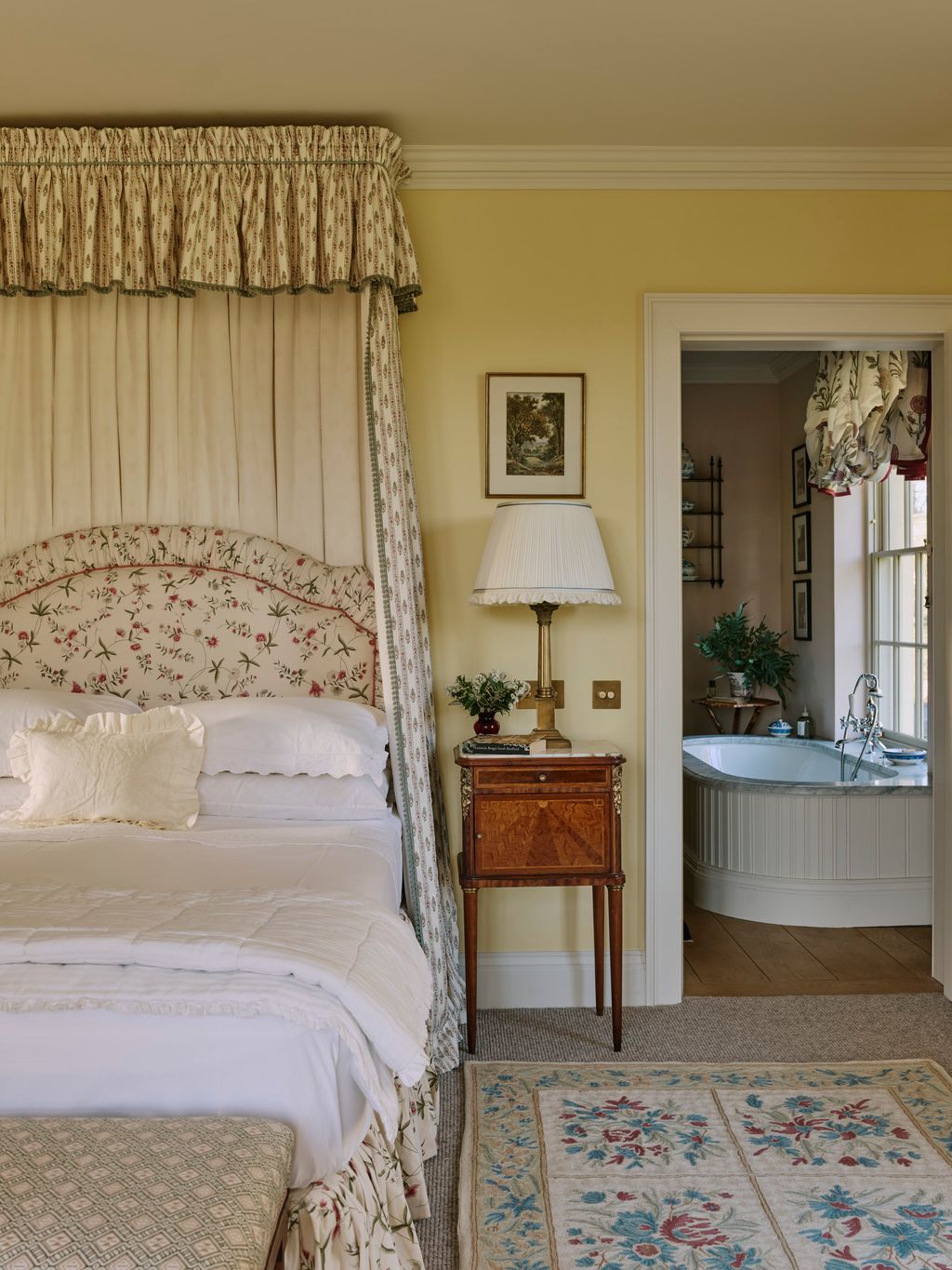 Image may contain Lamp Plant Furniture Indoors Bed Bedroom Room Art Painting Home Decor Rug Sink and Sink Faucet