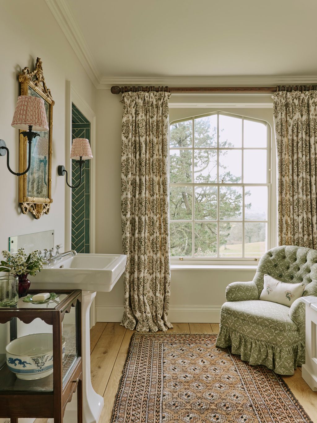 Image may contain Lamp Home Decor Rug Sink Window and Sink Faucet