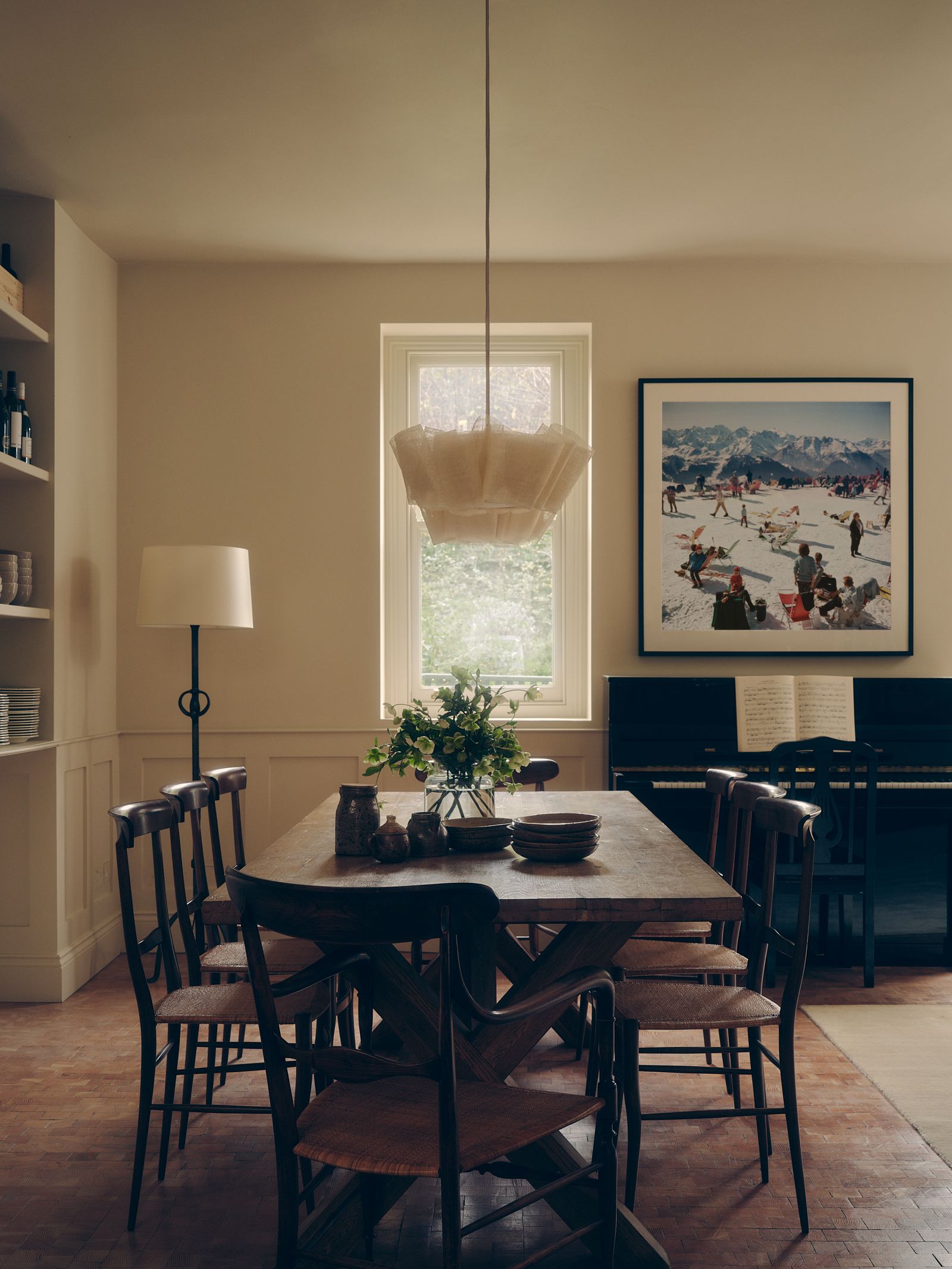 Image may contain Architecture Building Dining Room Dining Table Furniture Indoors Room Table Art and Painting