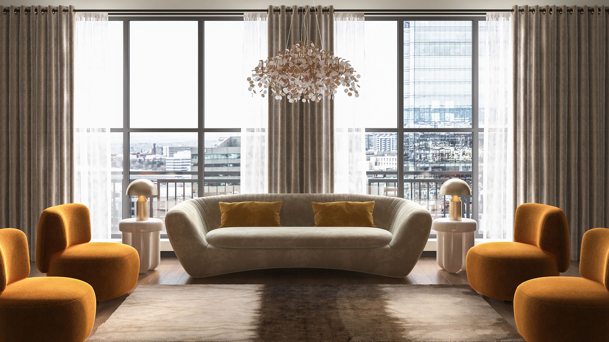 Image may contain: Architecture, Building, Furniture, Indoors, Living Room, Room, Home Decor, Couch, and Interior Design