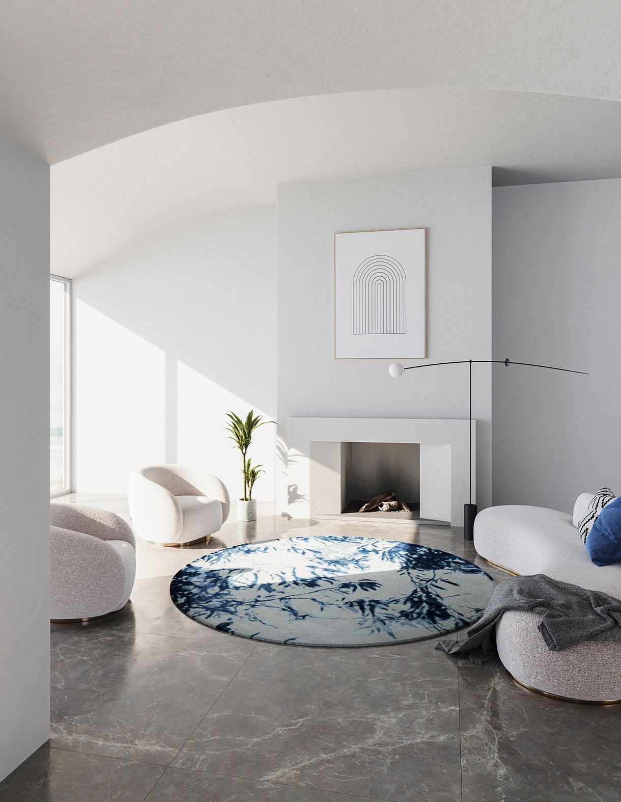 Image may contain: Home Decor, Floor, Rug, Plant, Chair, Furniture, Architecture, Building, Indoors, Living Room, and Room