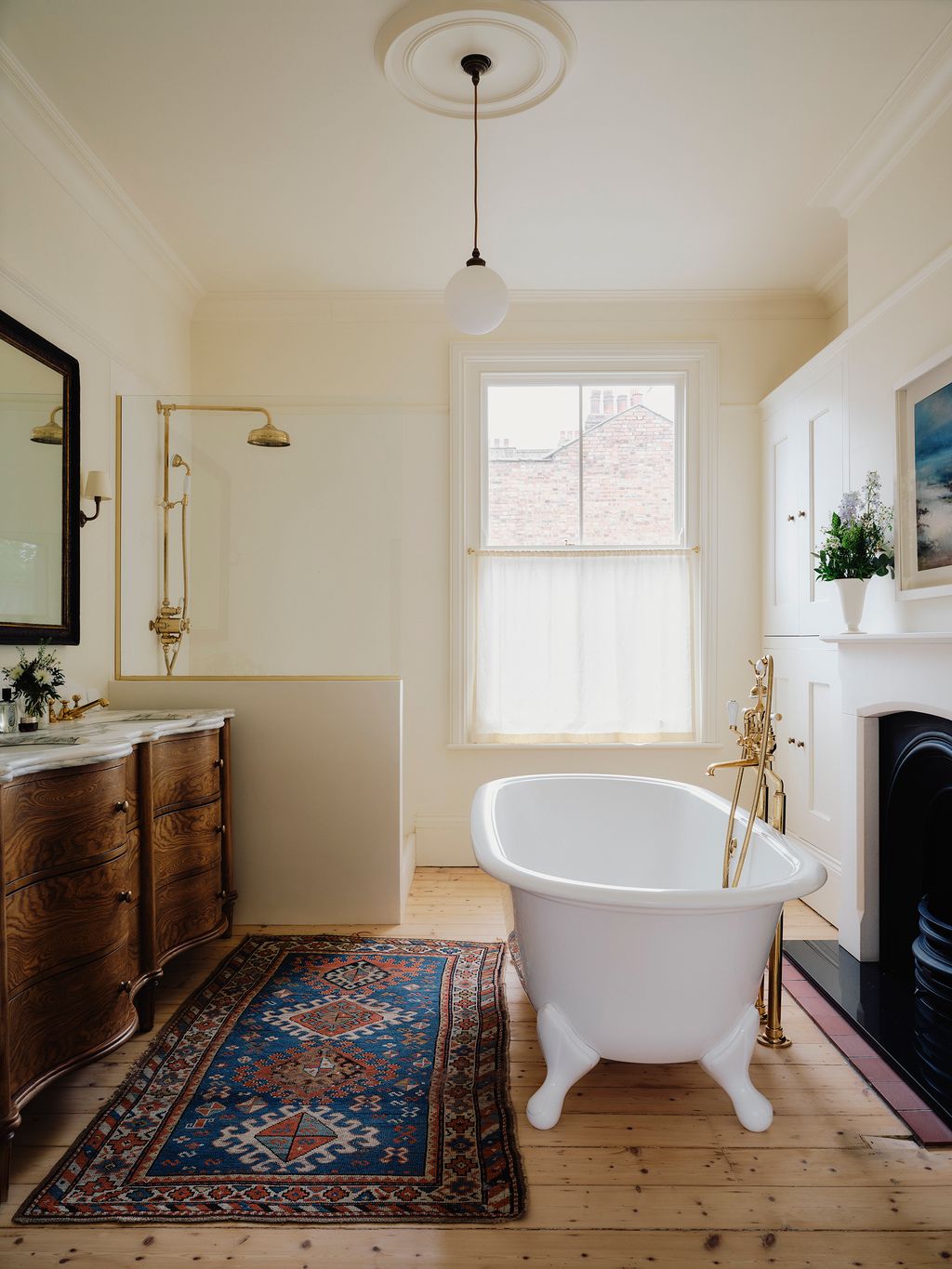 Image may contain Bathing Home Decor Bathtub Person Tub Rug Lamp Plant Indoors Interior Design Art and Painting