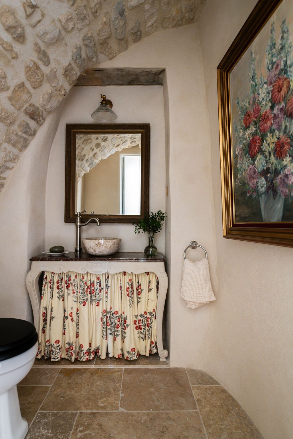 Image may contain Corner Plant Sink Sink Faucet Art Painting Lamp Desk Furniture Table Bathroom Indoors and Room