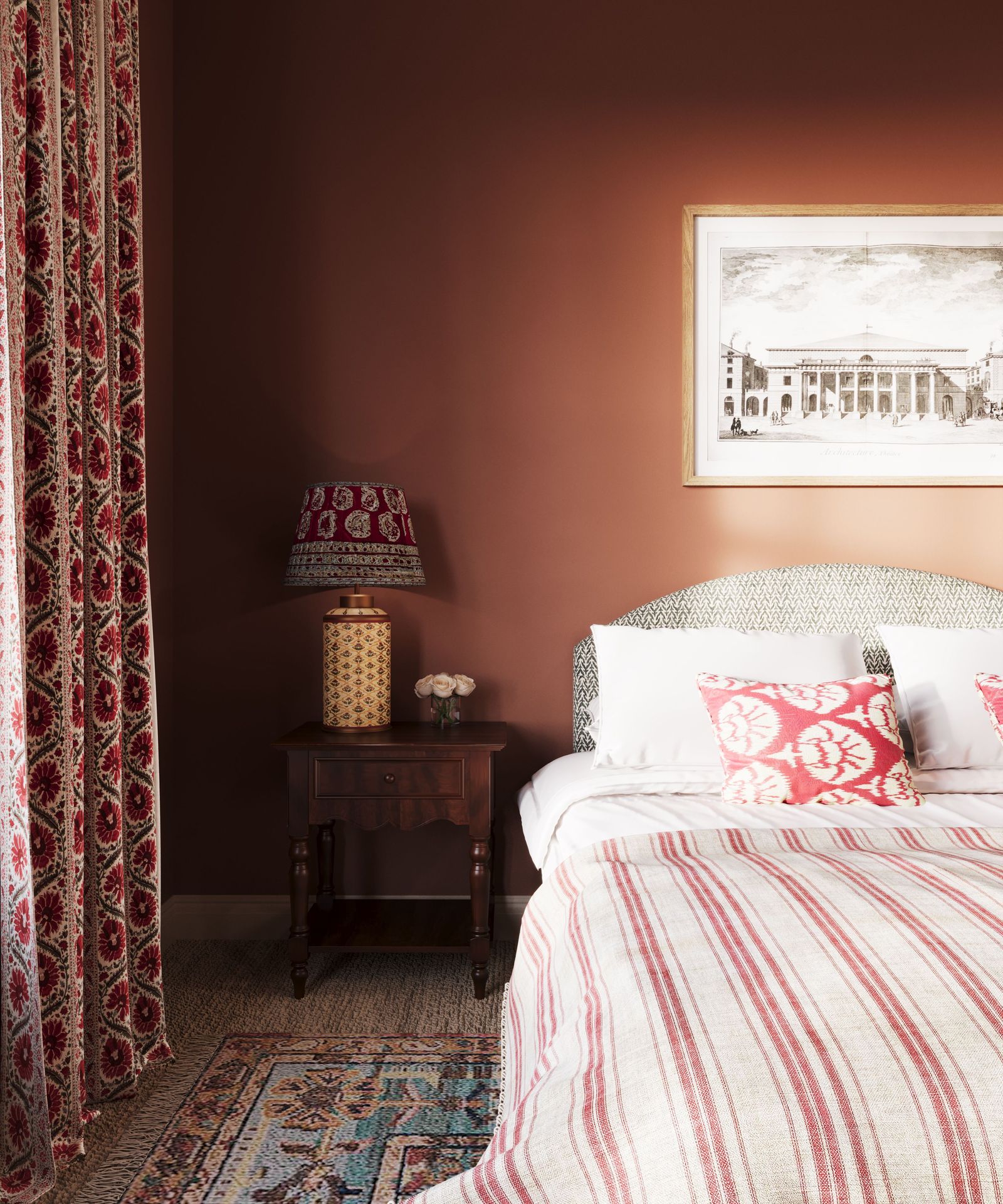 Image may contain Lamp Home Decor Cushion Indoors Interior Design Art Painting Bed Furniture Bedroom Room and Rug