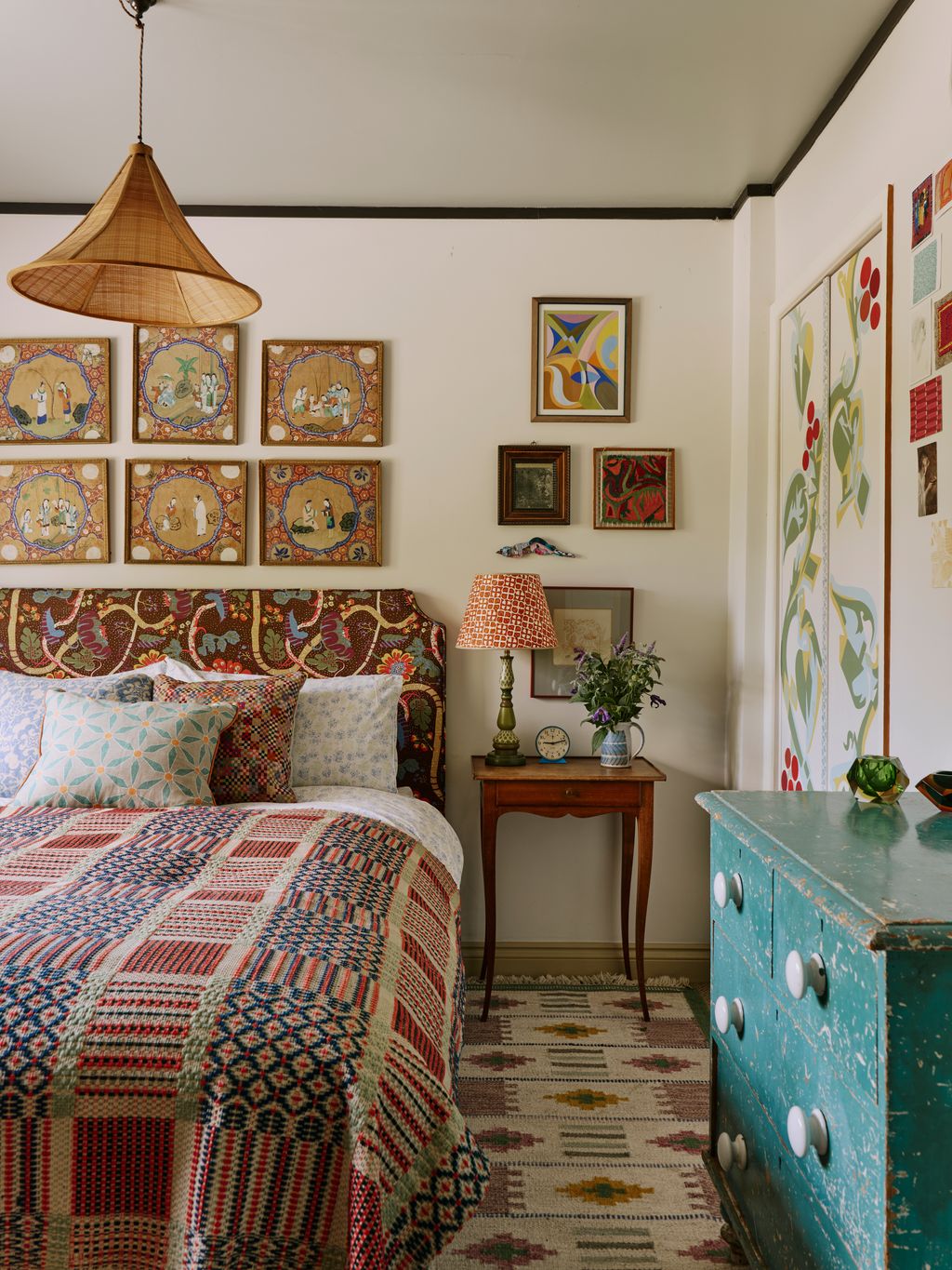 Image may contain Lamp Home Decor Bed Furniture Desk Table Indoors Interior Design Art Painting Bedroom and Room