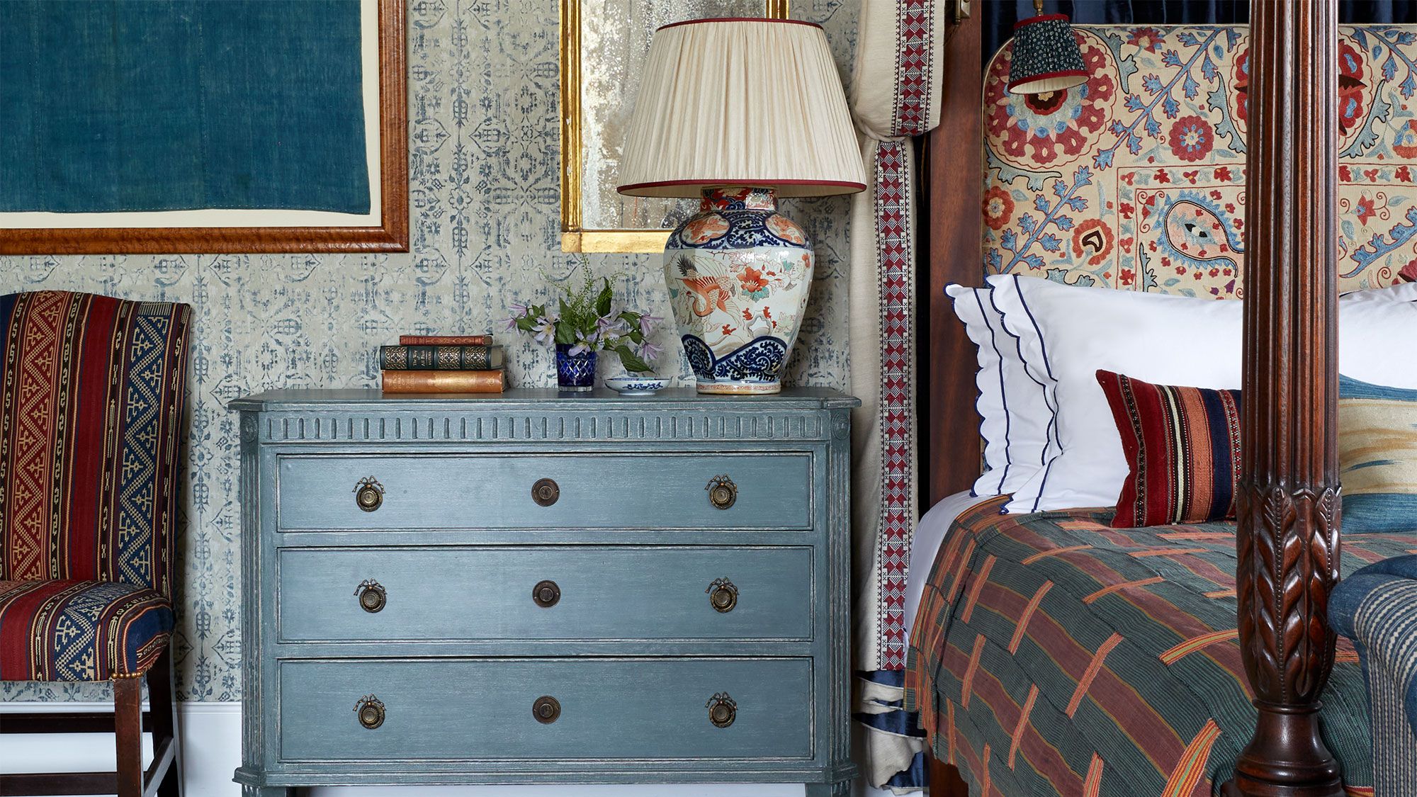 Image may contain: Lamp, Furniture, Chair, Plant, Bed, Chest Of Drawers, Accessories, Bag, and Handbag