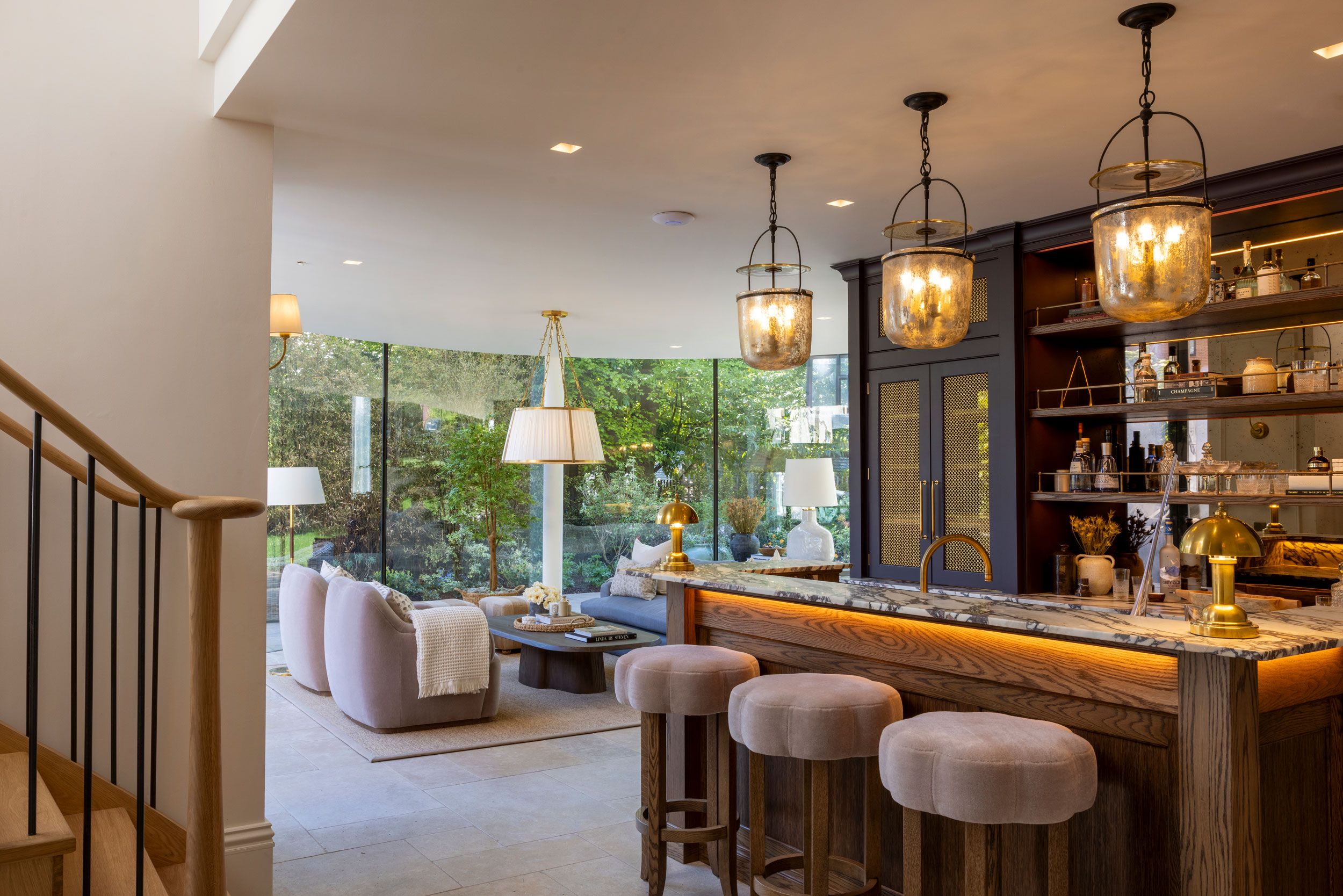 Image may contain: Architecture, Building, Dining Room, Dining Table, Furniture, Indoors, Room, Table, Lamp, and Sink